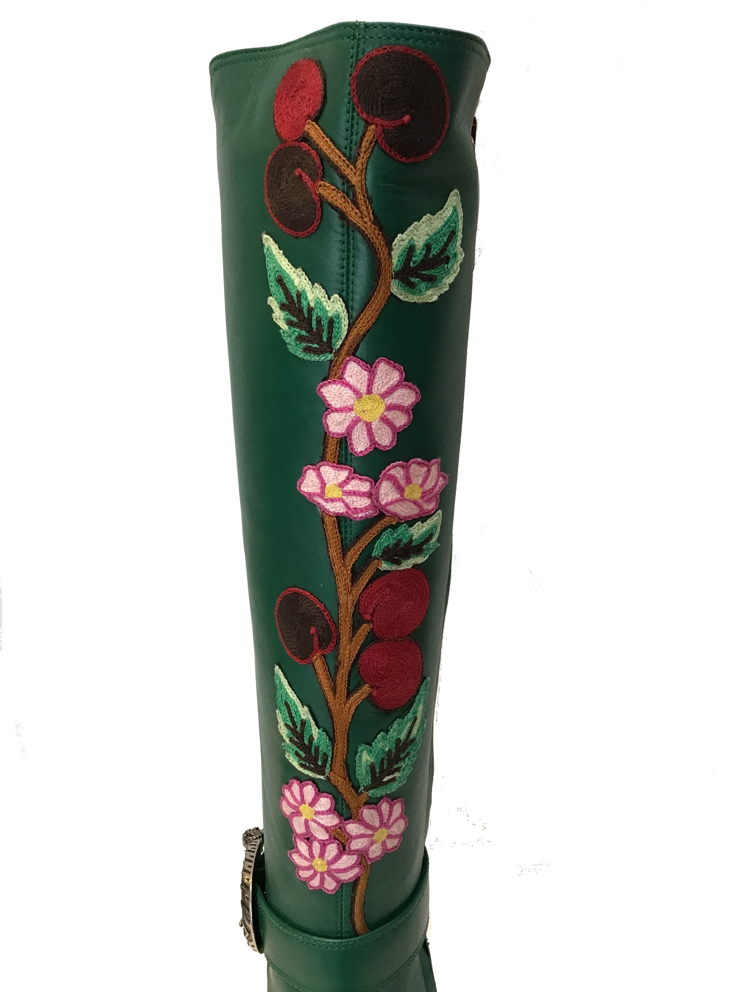 Gucci Dionysus Embroidered Knee Boots Women's Size 7.5 - Luxury Leather Ankle Boots with GG Supreme Canvas for Party & Evening Wear