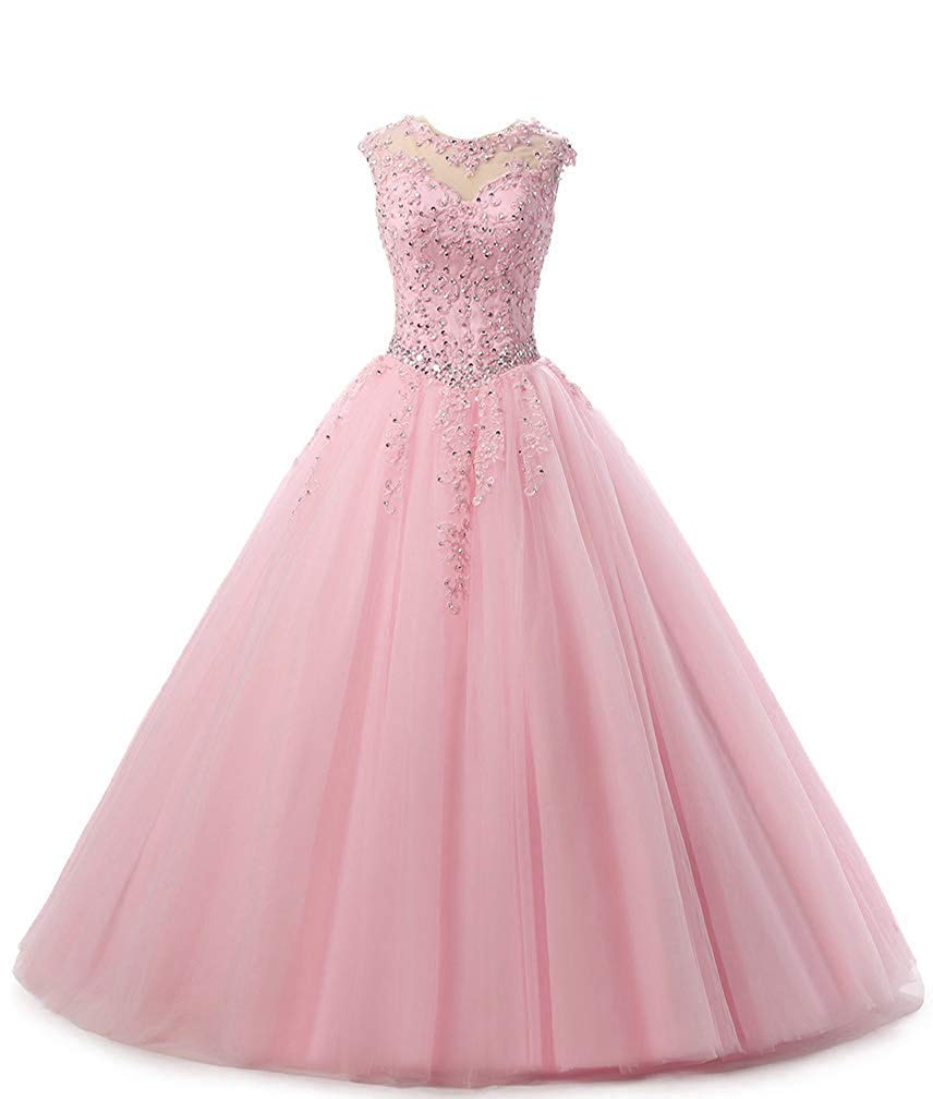 Elegant Pink Lace Appliques Sequined Evening Party Dress for Women - Long Wedding Ball Gown for Prom, Gala, and Formal Events