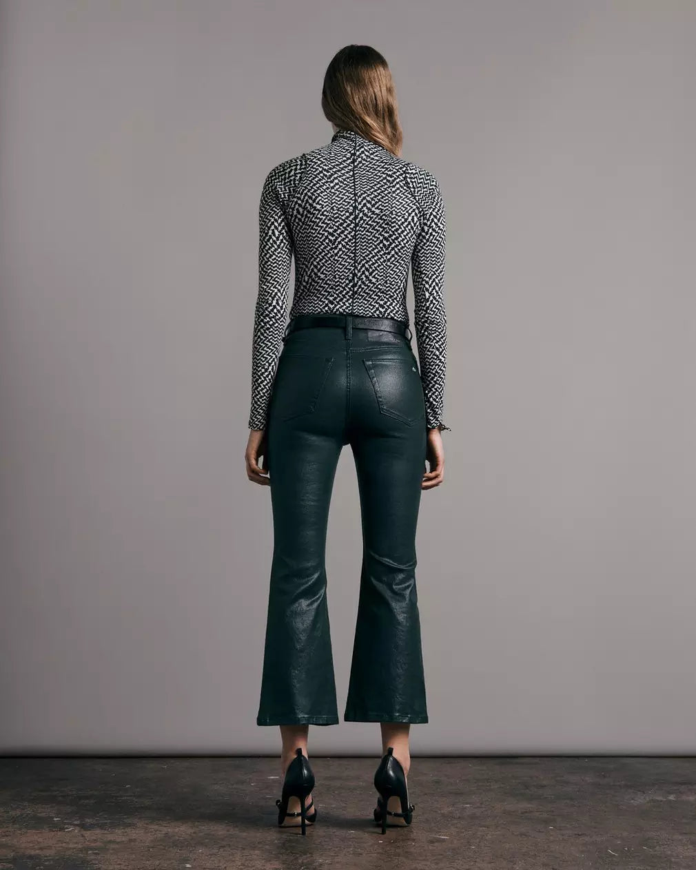 Casey Coated High Rise Ankle Flare Jeans - Pine Grove Leatherette Faux Leather Pants for Women | Perfect for Casual Outfits, Date Nights & Office Wear