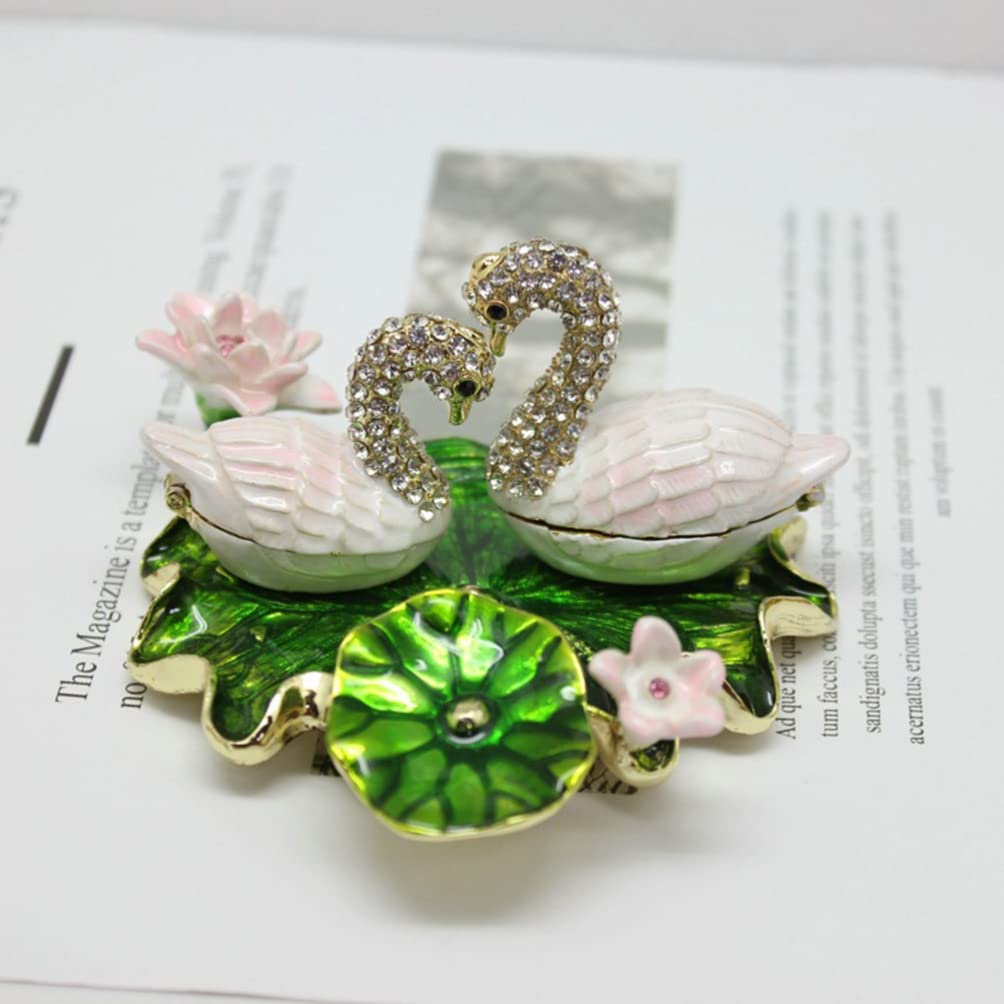 Beavorty Crystal Swan Trinket Box - Hand-Painted Hinged Jewelry Box with Lotus Leaf Dish, Collectible Ring & Earrings Holder for Women, Girls Birthday Gift | Perfect for Home Decor, Dresser Organizer & Gift Giving