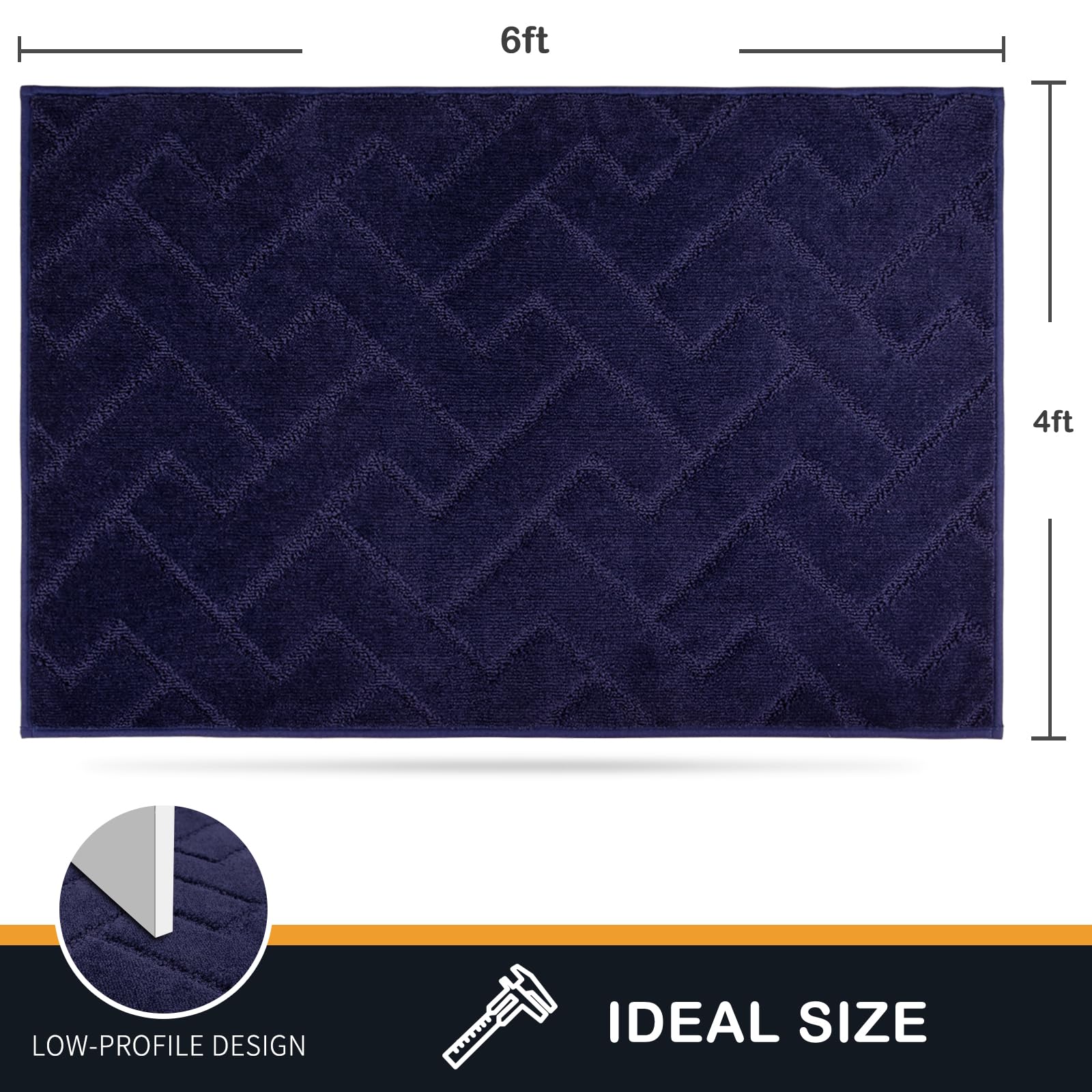 PURRUGS 4ft x 6ft Non-Slip Machine Washable Area Rug - Pet Friendly, Stain Resistant Entryway Mat for Hallway, Bedroom & Living Room | Perfect for High Traffic Areas, Dog Owners & Mudroom Protection in Midnight Blue