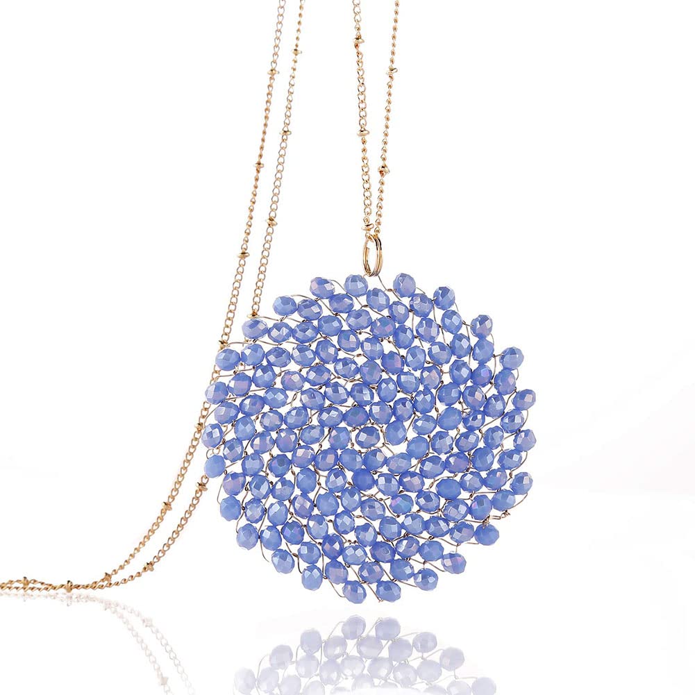 Niumike Handmade Crystal Circle Pendant Necklace and Earring Set for Women - Elegant Prom Jewelry, Long Statement Necklace with Gift Box - Perfect for Weddings, Parties & Special Occasions