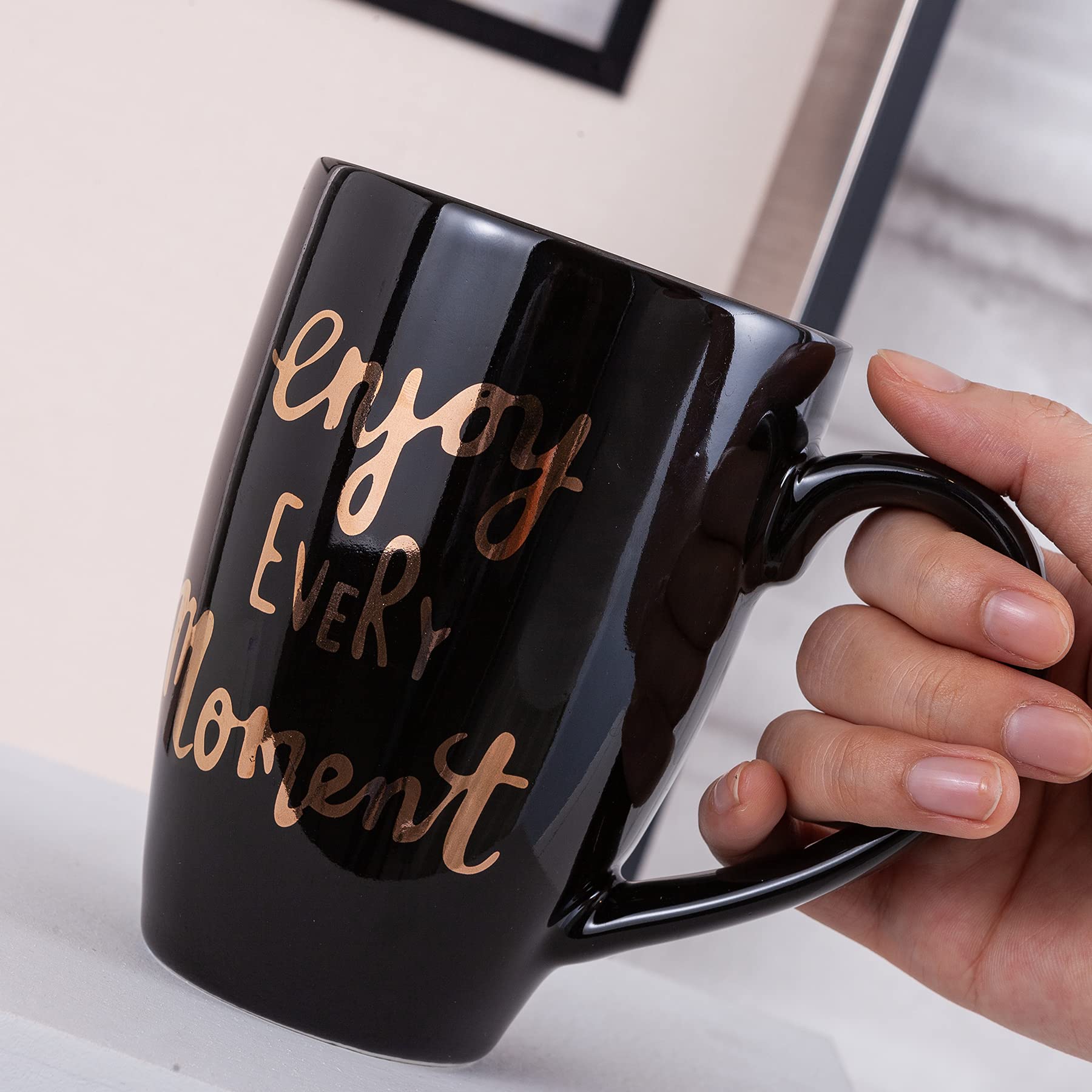 Premium Porcelain Tea Mug with Stainless Steel Infuser - 16 oz Ceramic Tea Cup with Lid, Black - Perfect for Loose Leaf Tea, Herbal Tea, and Coffee at Home or Office