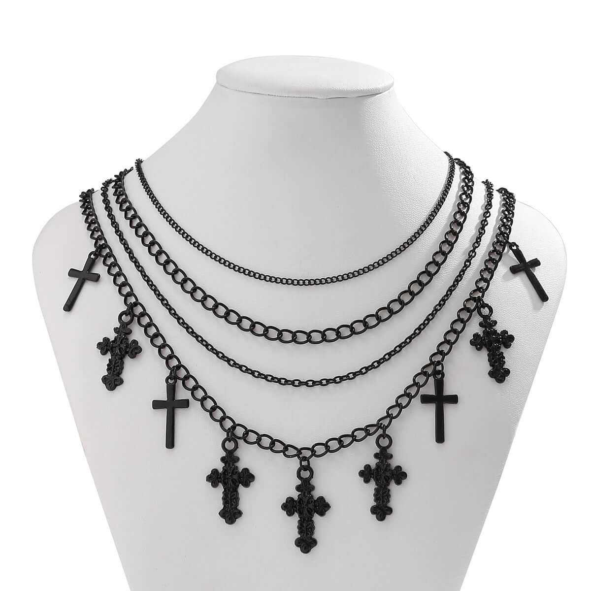 Cool Dark Cross Layering Grunge Necklace Statement | NZ4303 - Gothic Punk Jewelry for Women, Layered Necklace Set for Alternative Fashion, Perfect for Concerts, Parties and Edgy Outfits