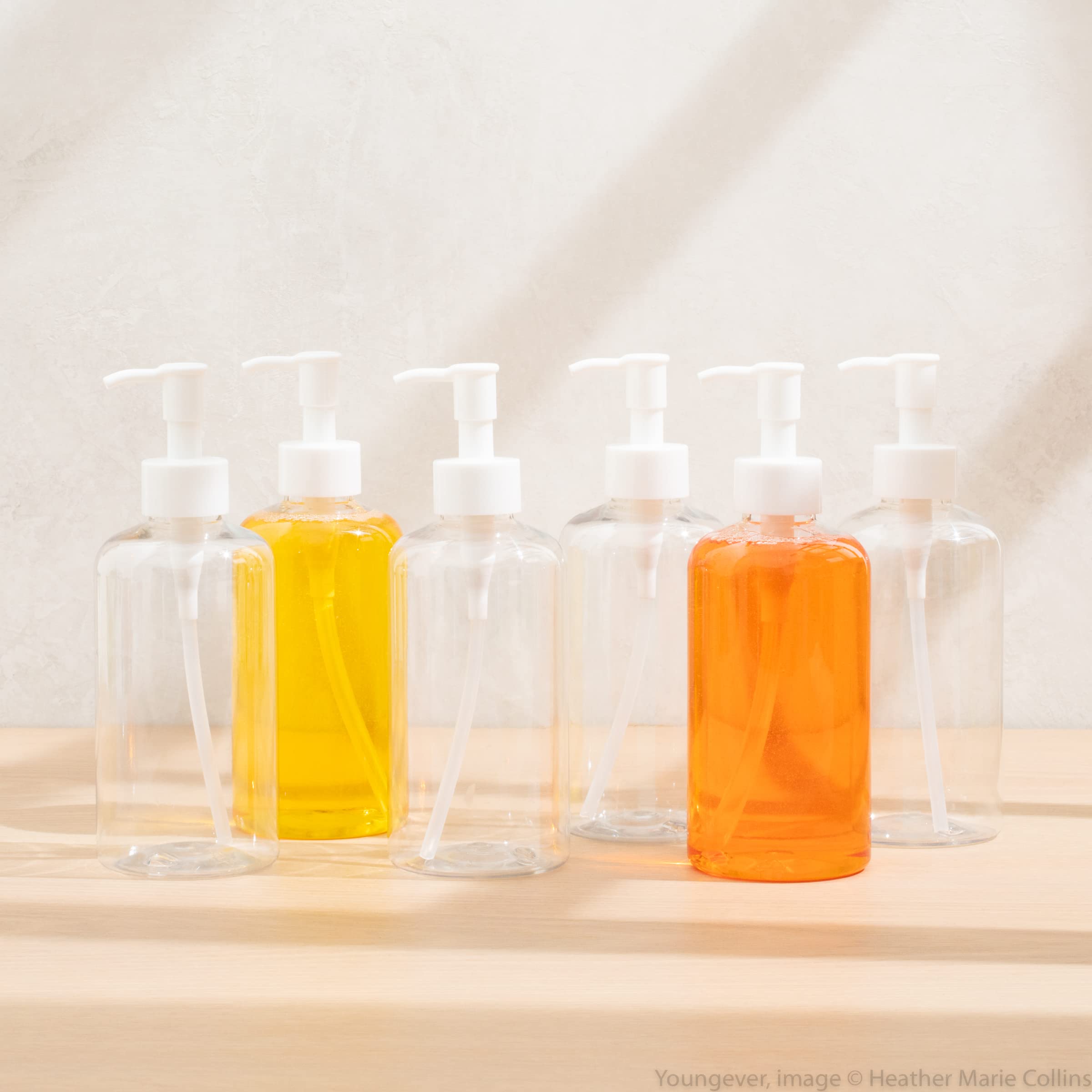 Youngever 6 Pack 8oz Clear Plastic Pump Bottles with Travel Lock - Refillable Cosmetic & Travel Containers for Lotion, Shampoo, Essential Oils - Perfect for Home, Gym & Travel Accessories