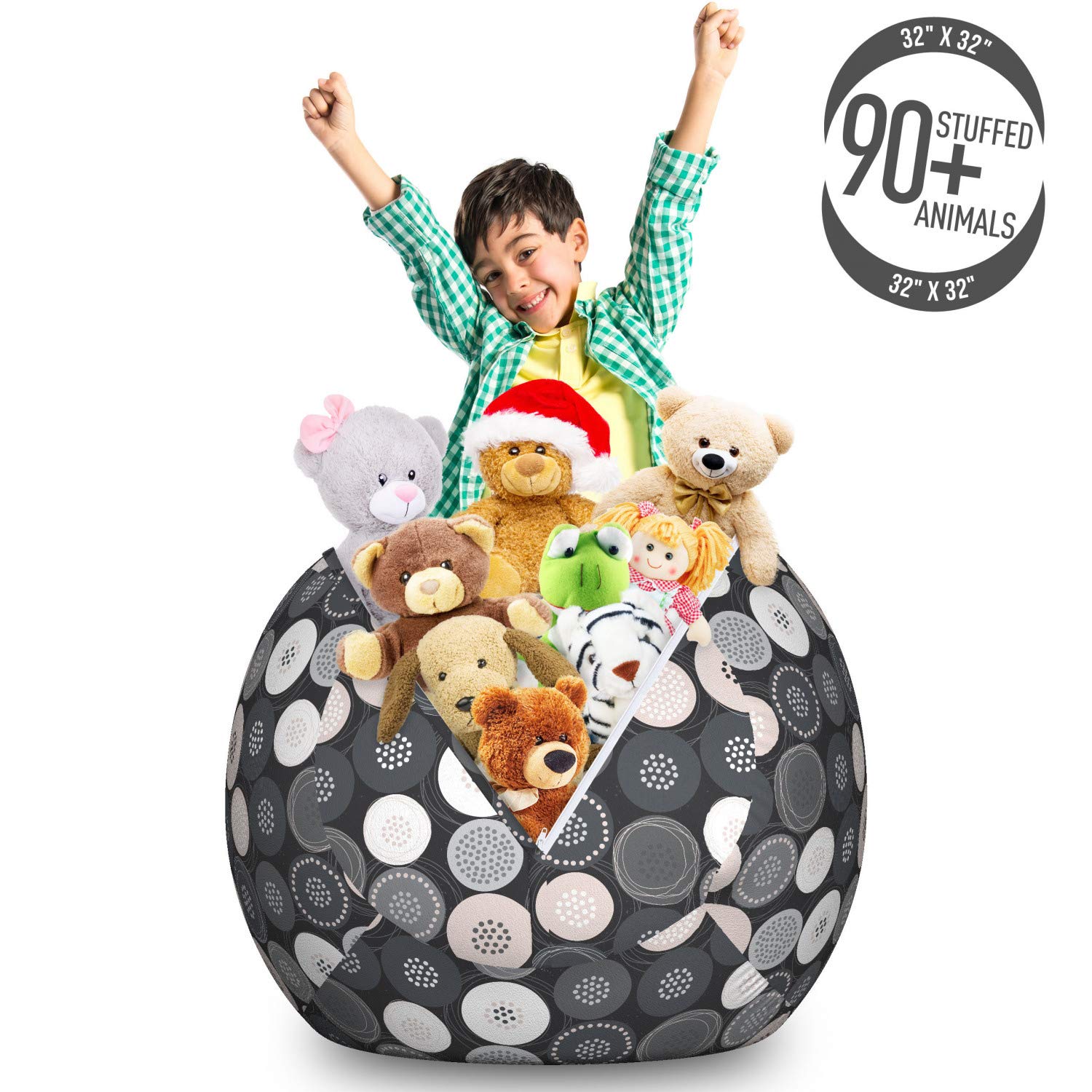 Ambesonne Beige and Grey Washable Storage Toy Bag Chair - Large Round Polka Dot Stuffed Animal Organizer for Kids' Room, Nursery, or Playroom - Dimgray Pale Salmon Design