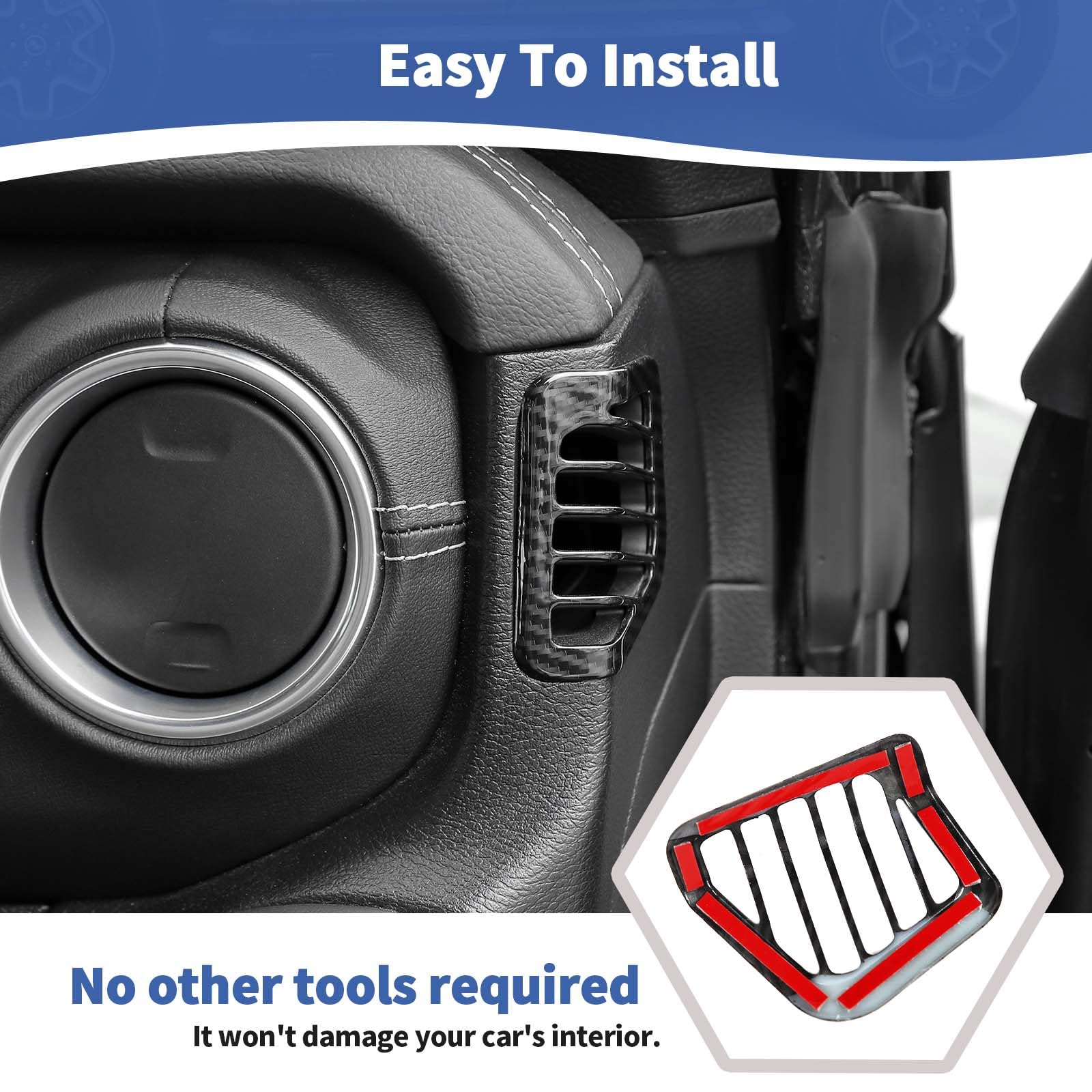 Jeep Wrangler JL JLU & Gladiator JT Dash Side Air Vent Trim Cover (2018-2023) - Carbon Fiber AC Vent Accessories 2pcs - Upgrade Interior & Protect Vents for Off-Roading & Daily Driving