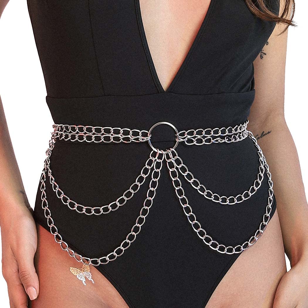 Punk Leather Waist Chain for Women - Gothic Body Jewelry Belt | Black Studded Body Chain Accessories for Concerts, Raves & Halloween Costumes