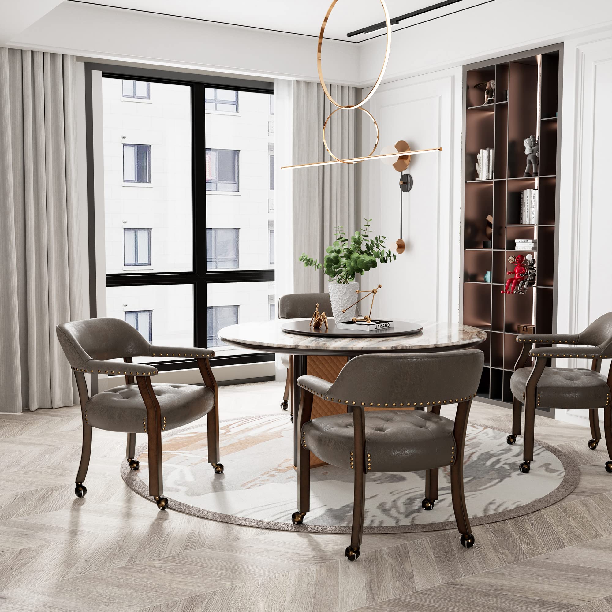 LEEMTORIG Large Rolling Dining Chairs with Casters & Arms - 26