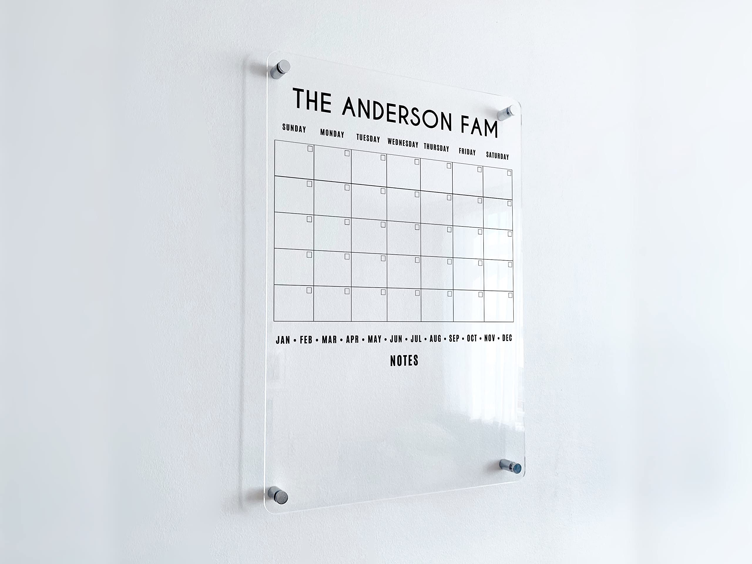 Custom Acrylic Family Calendar 2025 - Personalized Vertical Wall Calendar with Dry Erase Surface | Weekly & Monthly Planner | Transparent Organizer for Home, Office & Kitchen Planning