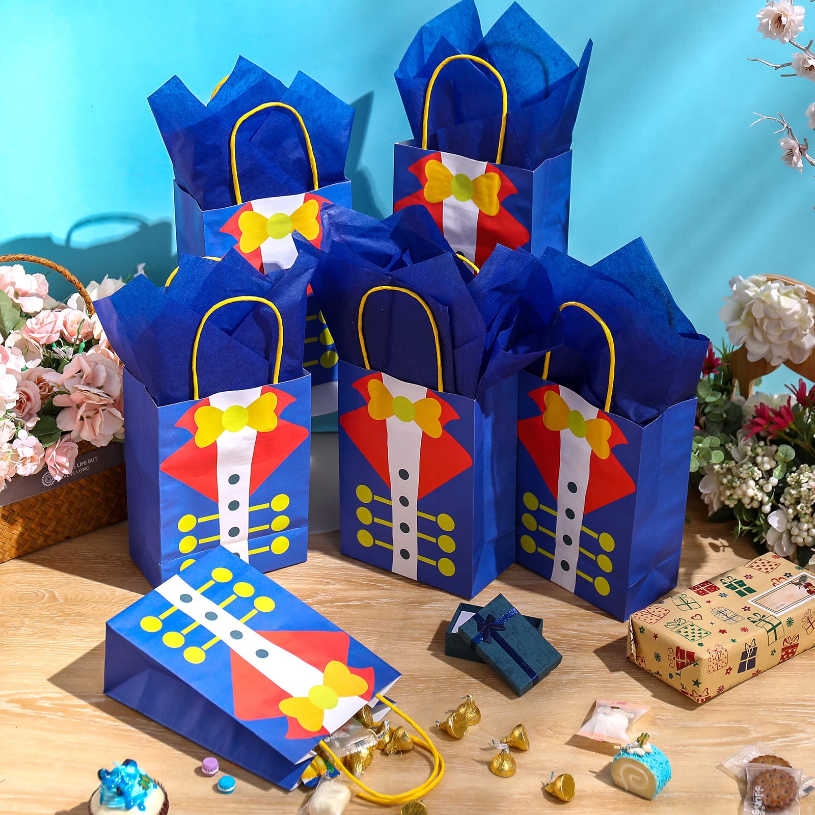 16 Pack Royal Prince Party Favor Bags with Tissue Paper - Premium Treat Goodie Bags with Handles for Prince Themed Birthday, Baby Shower & Special Events - Perfect for Candy, Gifts & Party Favors