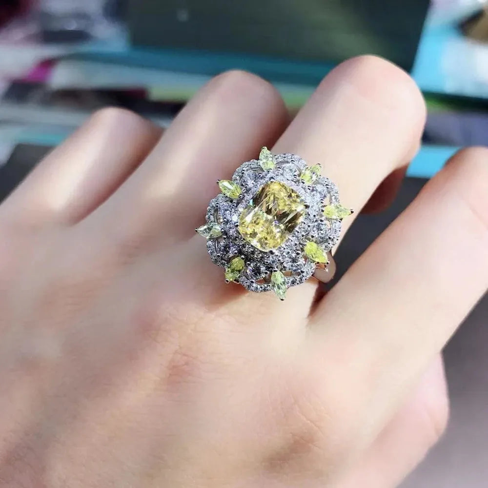 WUIHA 100% 925 Sterling Silver 2CT VVS Yellow Moissanite Engagement Ring - 3EX Cut Custom Wedding Jewelry for Proposals & Anniversaries