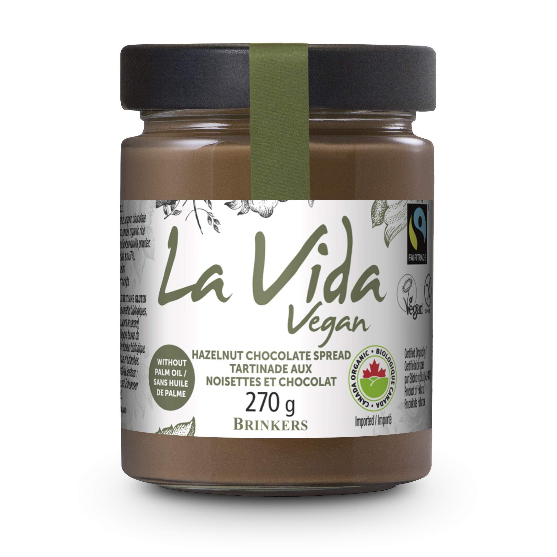 Brinkers La Vida Vegan Hazelnut Chocolate Spread - Organic, Fair Trade, Palm Oil-Free, Gluten-Free, Soy-Free, 270g - Perfect for Toast, Pancakes, and Healthy Desserts