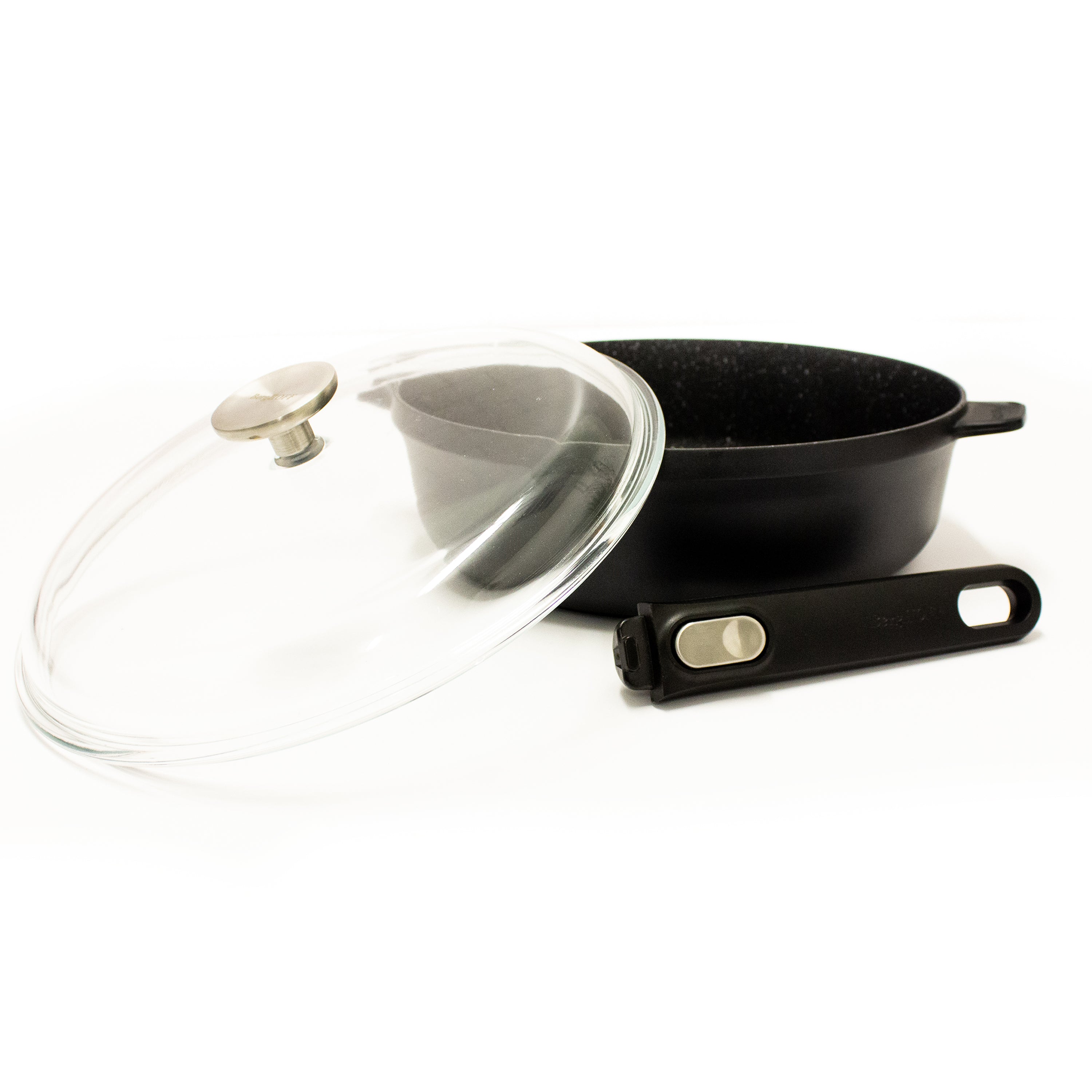 BergHOFF GEM 11 Non-Stick Saute Pan 4.6Qt with Detachable Handle & Glass Lid - Black Ceramic Cookware for Sauteing, Frying & Stir-Frying - Perfect for Gas, Electric & Induction Stovetops