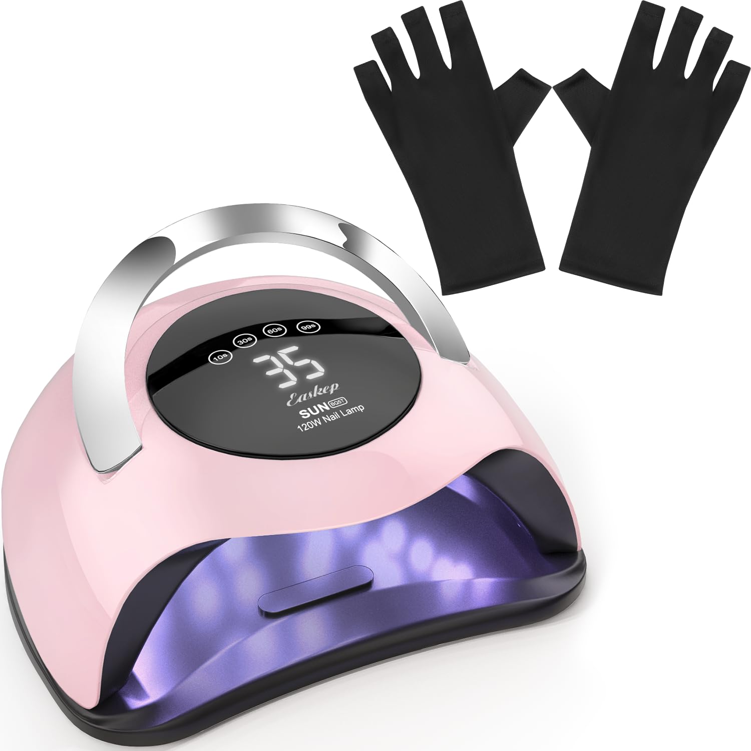 Easkep 120W UV LED Nail Lamp with UV Gloves Kit - Professional Gel Nail Dryer for Home & Salon Use - Perfect for Gel Polish Curing, Manicures & Pedicures