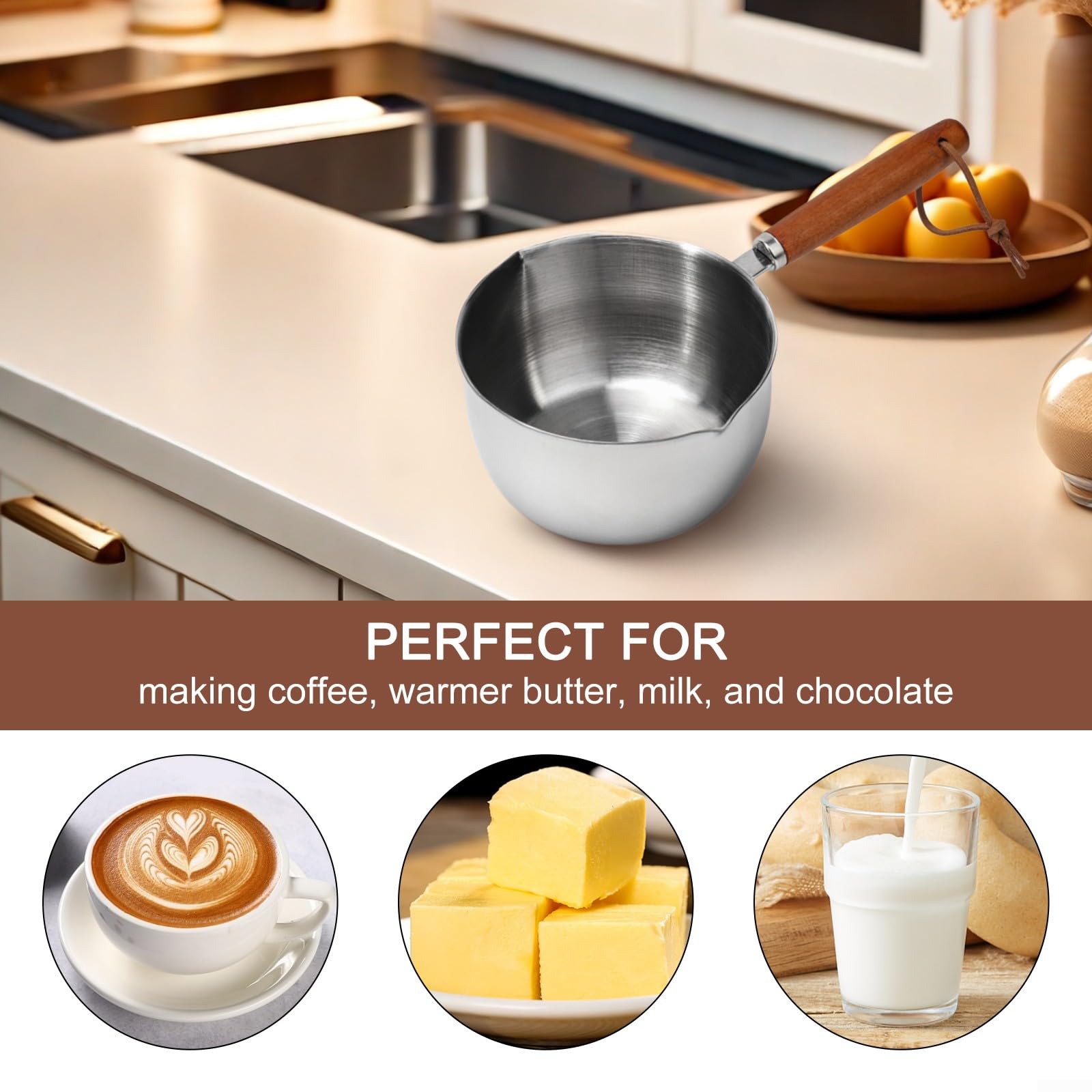 Stainless Steel Butter Warmer Pot for Seafood & Cooking - 500ml/17oz Small Saucepan for Melting Butter, Milk, Coffee & Hot Oil - Perfect for Restaurants, Kitchens & Tea Light Candle Dining