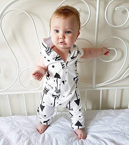 Baby Boy Sleeveless Arrow Hoodie Romper - Zipper Jumpsuit One-Piece Outfit for Summer | Playtime, Beach & Outdoor Activities