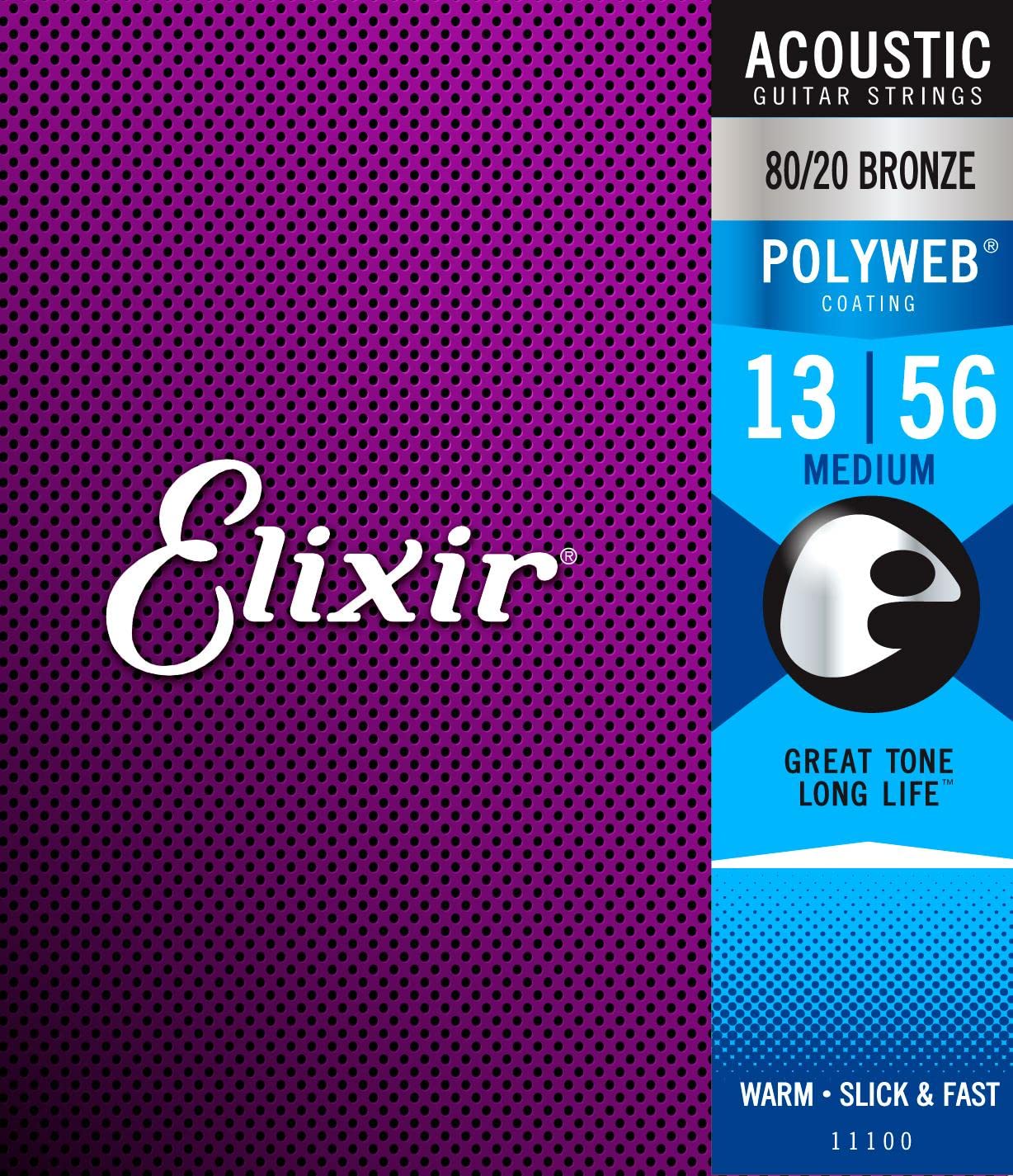 Elixir Medium Polyweb Acoustic Guitar Strings 13-56 (3-Pack) - Premium Coated Strings for Clear Tone & Longevity | Perfect for Stage Performances & Studio Recording