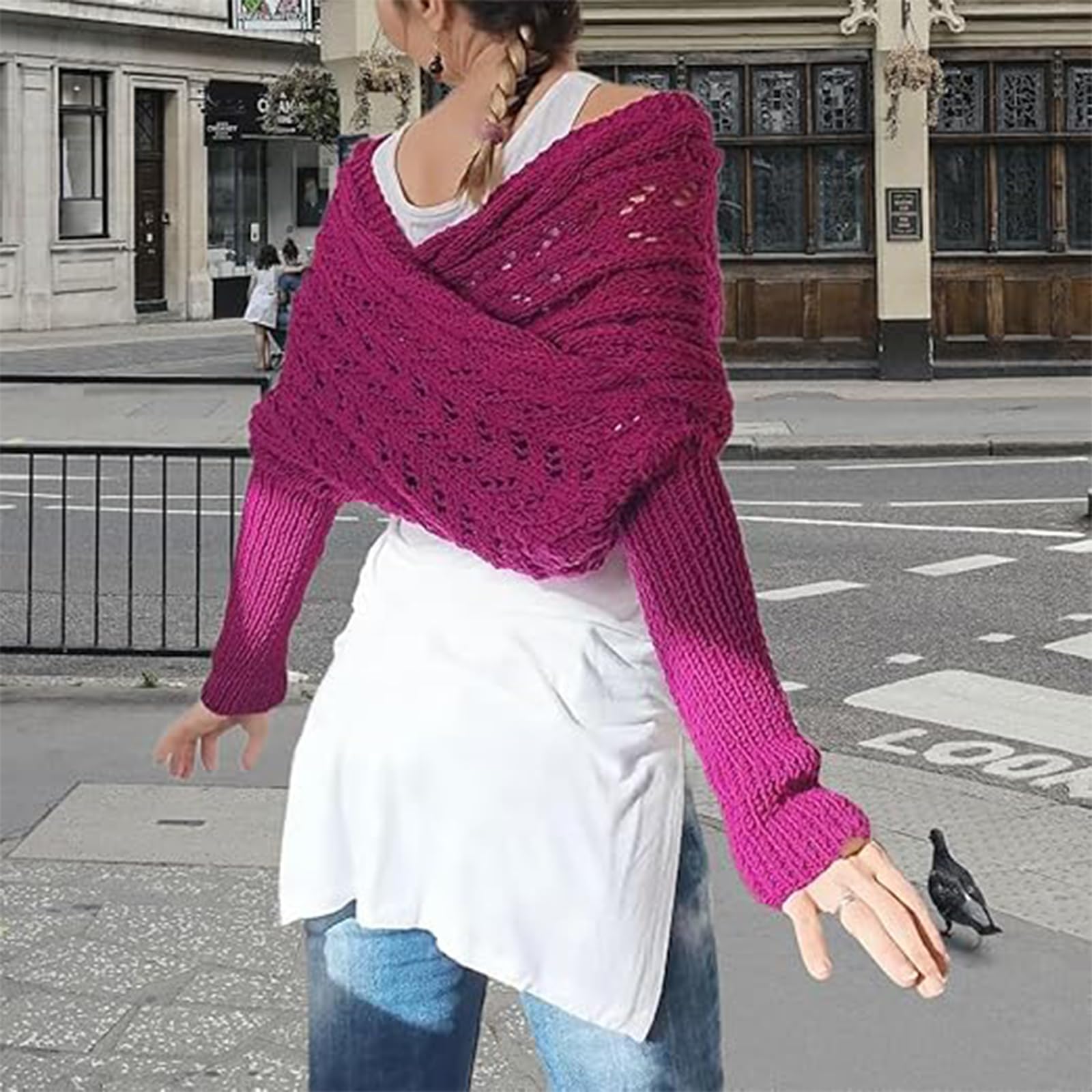 Women's Knitted Double Sleeve Scarf - Warm Winter Fashion Accessory for Outdoor Activities, Travel & Cold Weather