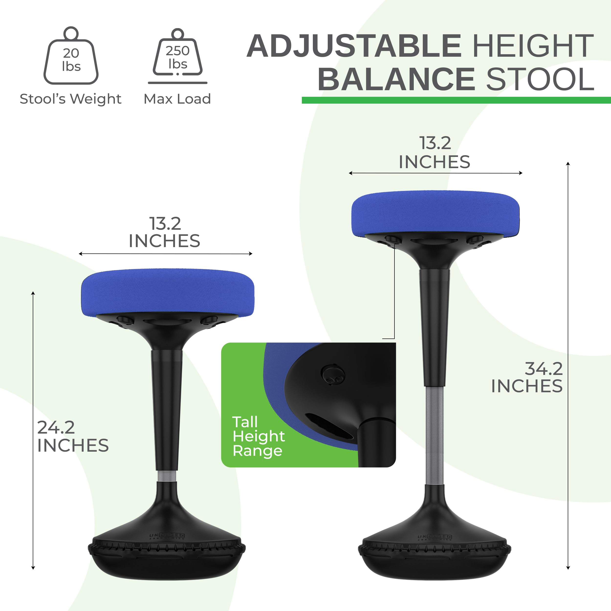 Ergonomic Wobble Stool - Adjustable Height Active Sitting Chair for Standing Desk, Office & Classroom - ADHD Friendly Flexible Seating Solution for Adults & Kids - Perfect for Home Office, School and Workstations
