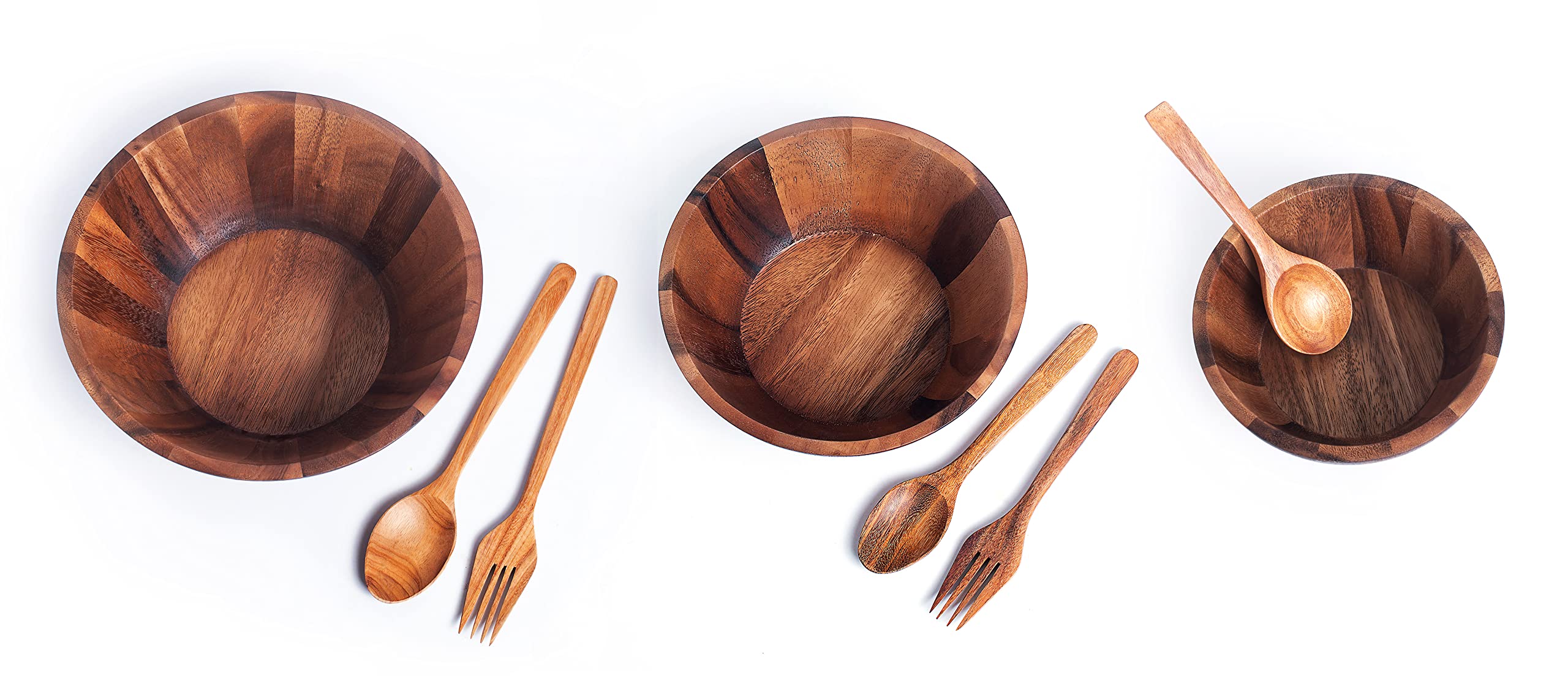 Premium Acacia Wood Nesting Bowl Set - 3 Sizes (9.5