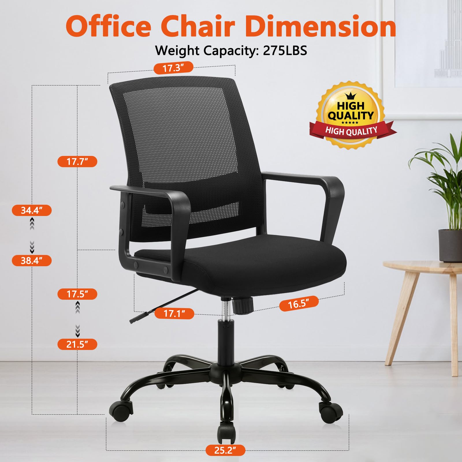 CLATINA Ergonomic Office Chair - Mid Back Mesh Computer Desk Chair with Adjustable Height & Lumbar Support, Rolling Swivel for Home Office, Black - Perfect for Long Work Hours & Gaming Sessions