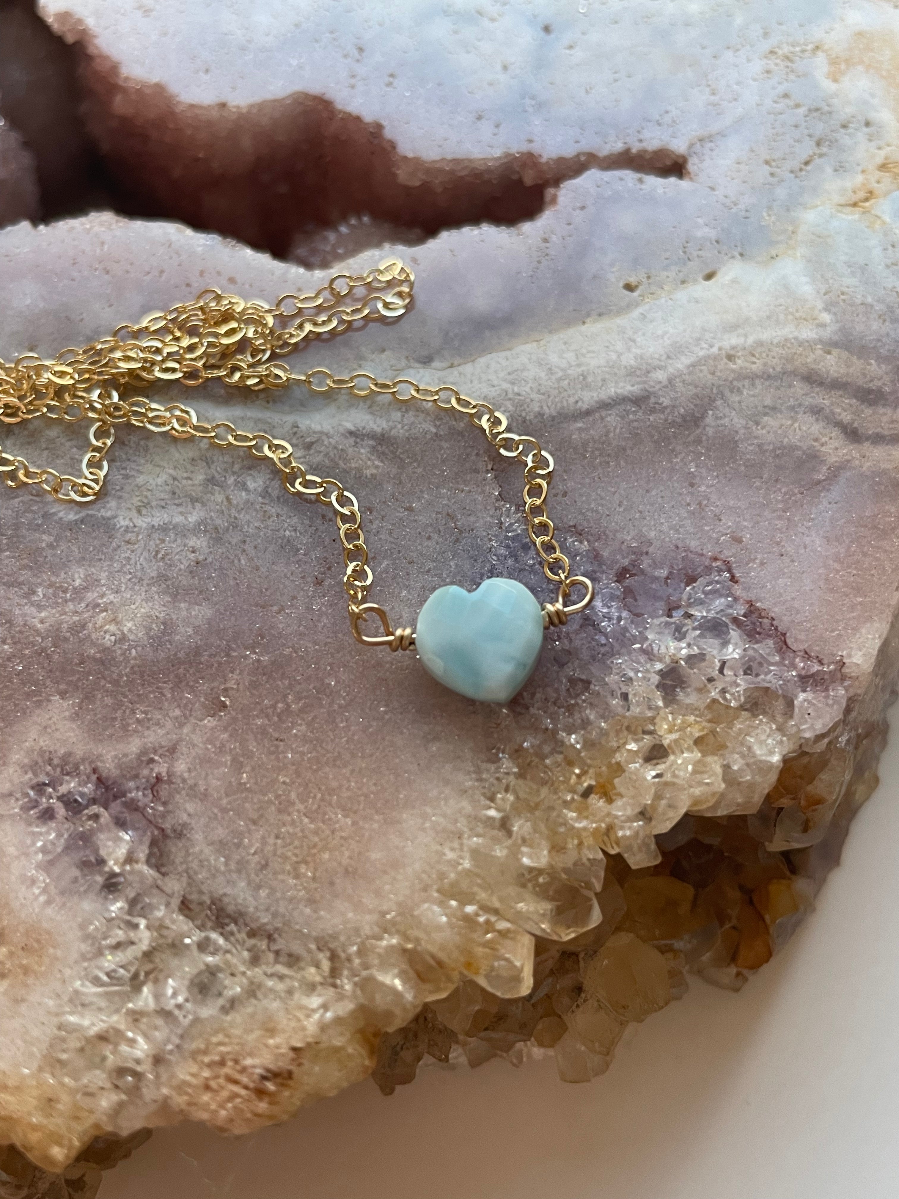 Elegant Tiny Larimar Heart Pendant Necklace - Genuine Blue Gemstone Jewelry for Women - Perfect for Valentine's Day, Anniversary & Everyday Wear
