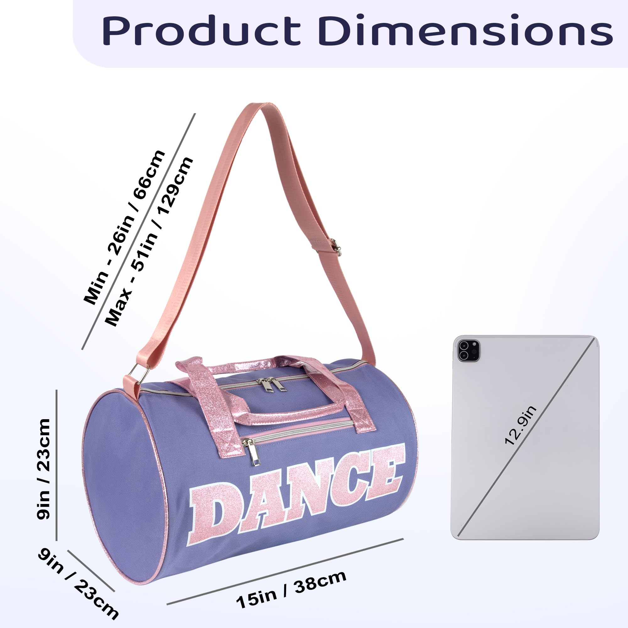 Dance Duffle Bag for Girls & Boys - Waterproof Gym Bag with Shoe Compartment | Perfect for Dance Class, Sports Practice & Travel | Purple & Pink Workout Duffel for Teens & Student Athletes