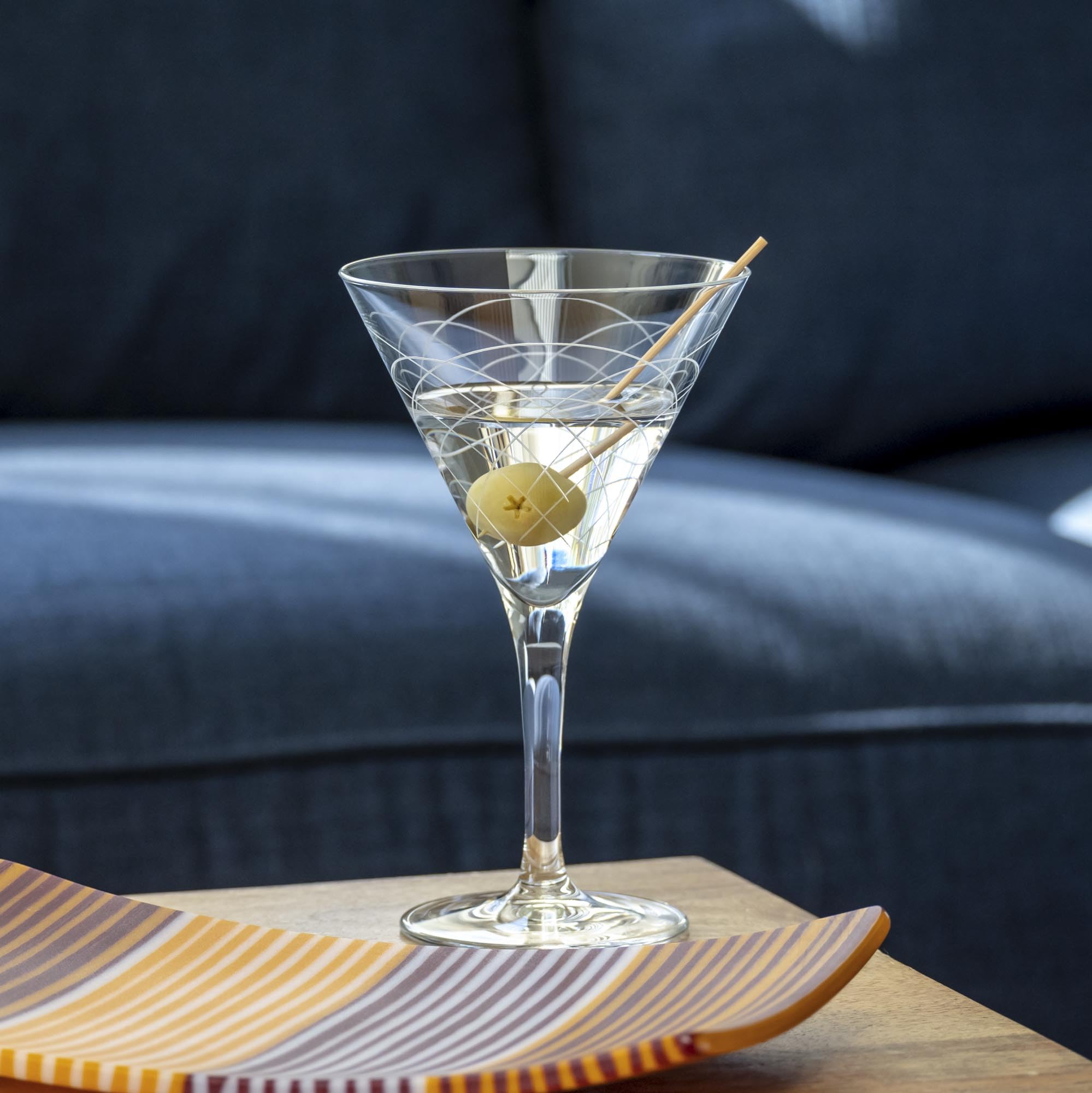 Rolf Glass Mid-Century Modern Martini Cocktail Glasses Set of 4 | 7.5 oz Lead-Free Crystal Clear Stemware | Diamond-Wheel Engraved Barware | USA Designed for Elegant Cocktail Parties & Home Entertaining
