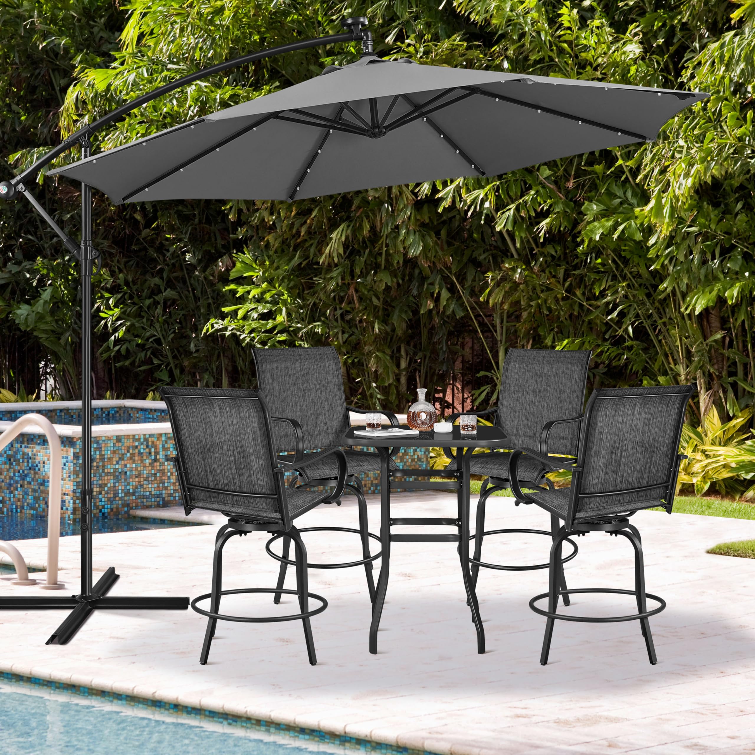 Yaheetech 4-Piece Outdoor Swivel Bar Stool Set - All-Weather High Bistro Chairs for Patio, Poolside, Beach, Garden & Lawn - Black Patio Furniture for Backyard, Deck & Outdoor Dining