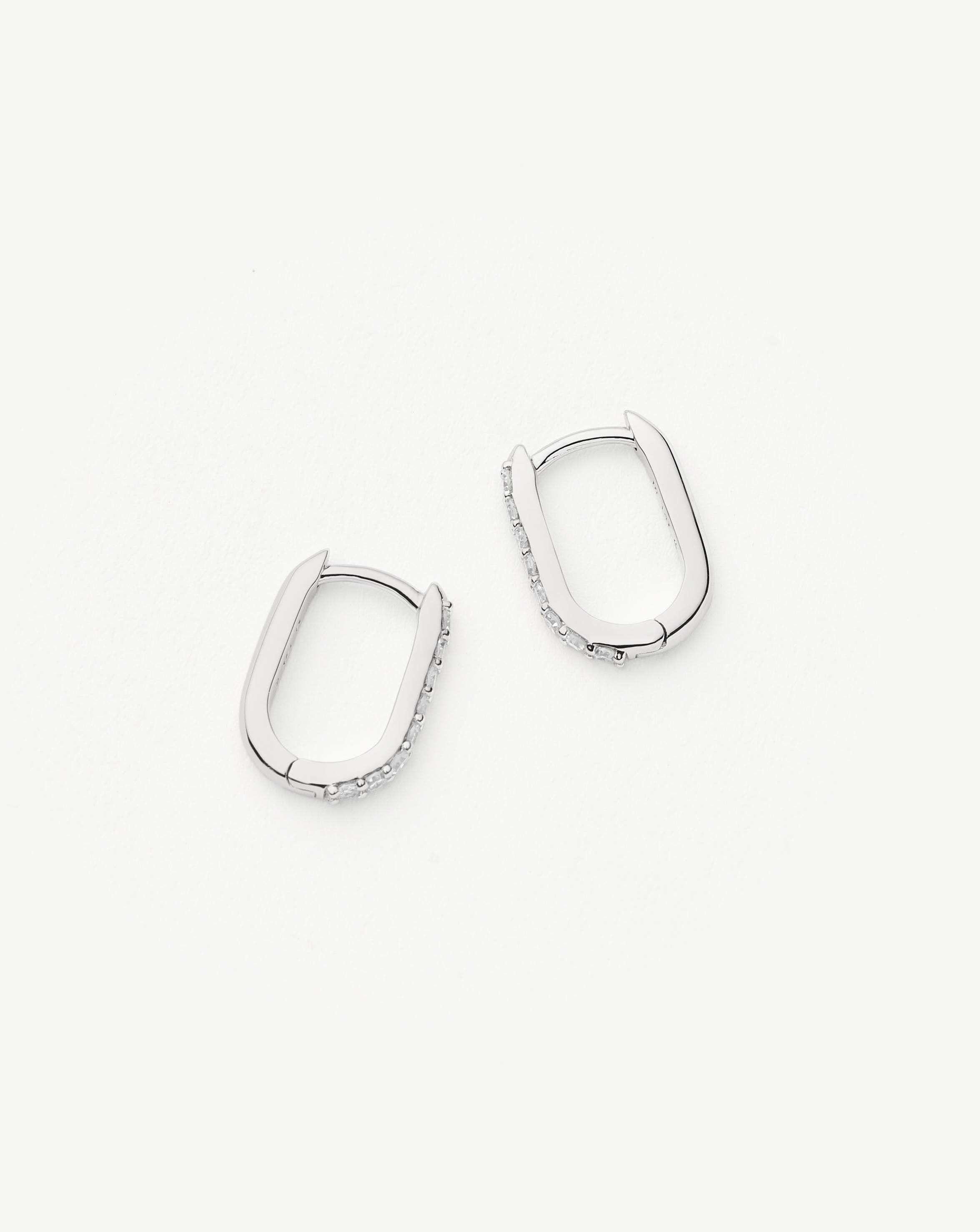 14K Solid White Gold Diamond Ovate Mini Hoop Earrings - Elegant Everyday Jewelry for Women | Perfect for Work, Date Night & Special Occasions