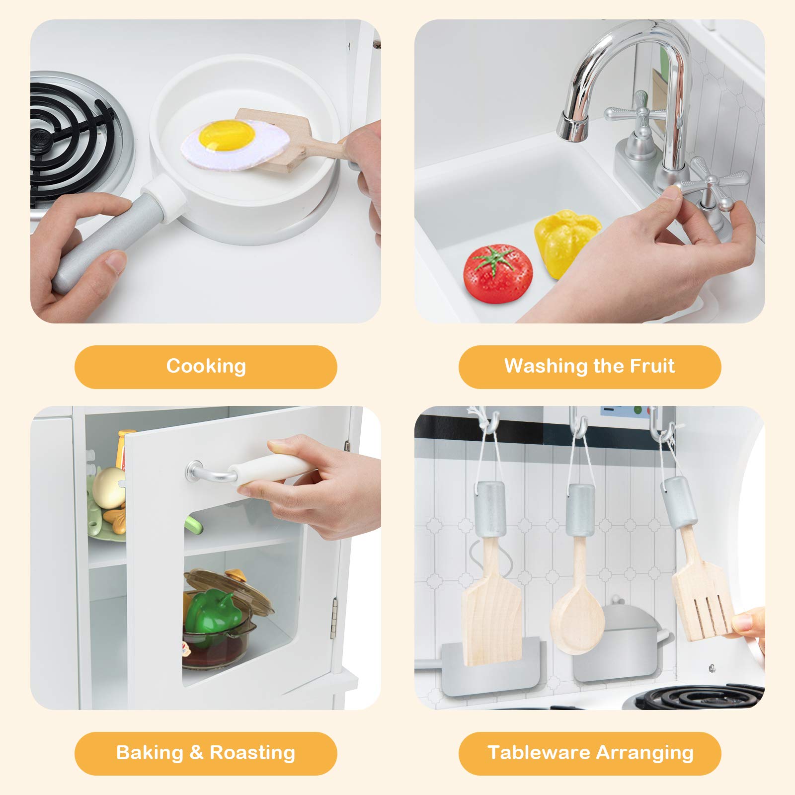ARLIME Kids Wooden Kitchen Playset with Simulated Sound, Sink, Stovetop, Microwave & Refrigerator - Pretend Play Kitchen Toy for Toddlers, Boys & Girls - Perfect Gift for Home, Preschool & Daycare