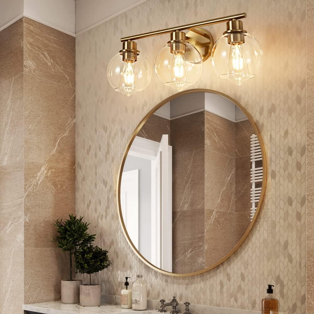 3-Light Modern Gold Bathroom Vanity Light with Clear Glass Shade - 22 Inch Wall Sconce for Mirror Lighting | Perfect for Bathroom, Powder Room and Dressing Area Illumination