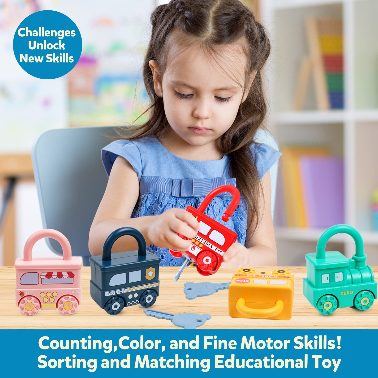 Montessori Learning Toys for Toddlers - Sorting & Matching Locks and Keys Sensory Activity, Fine Motor Skills Development Toy for Kids Ages 2-5 | Birthday Gifts, Easter Basket Stuffers | Preschool Classroom, Daycare & Home Play