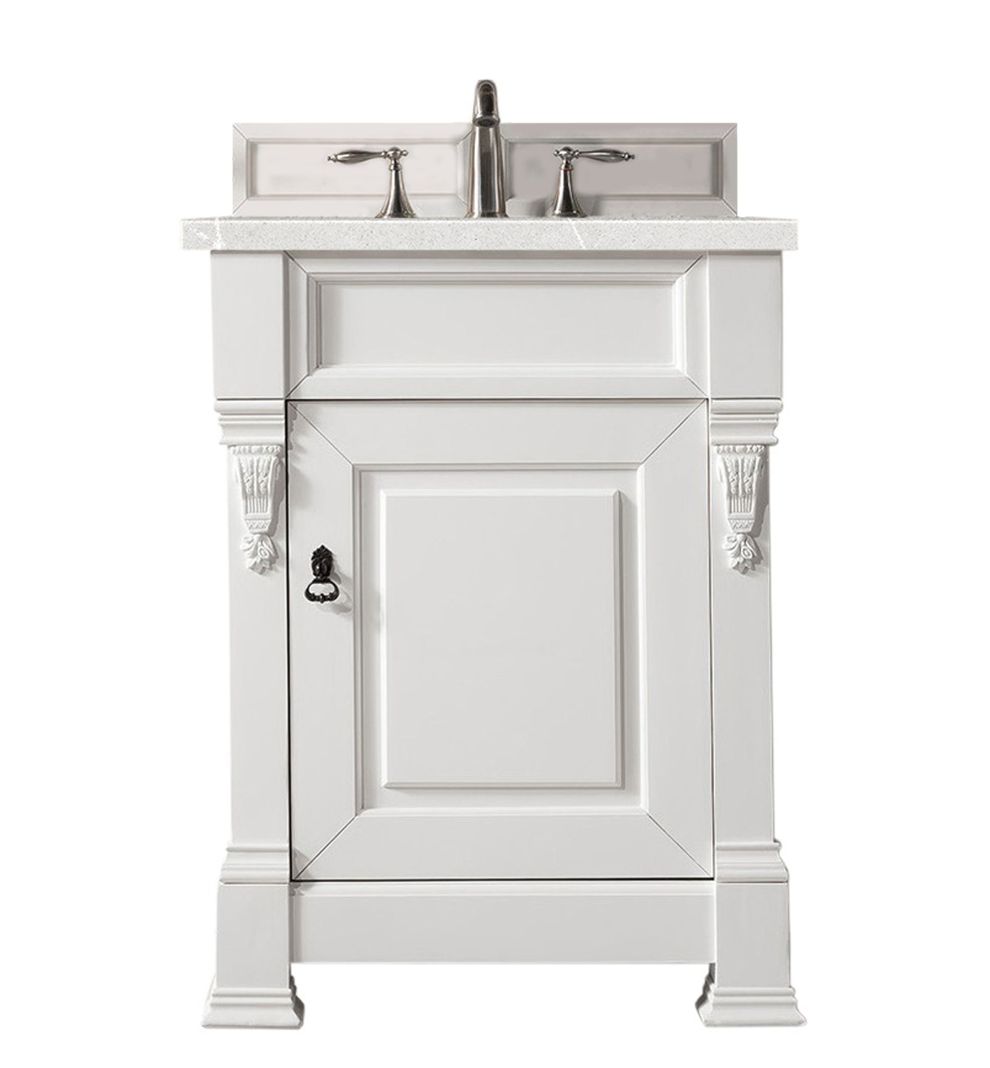 Brookfield 26 Inch Single Bathroom Vanity Set with Bright White Finish & 3CM Eternal Serena Quartz Countertop – Perfect for Modern Bathrooms, Small Spaces & Home Renovations