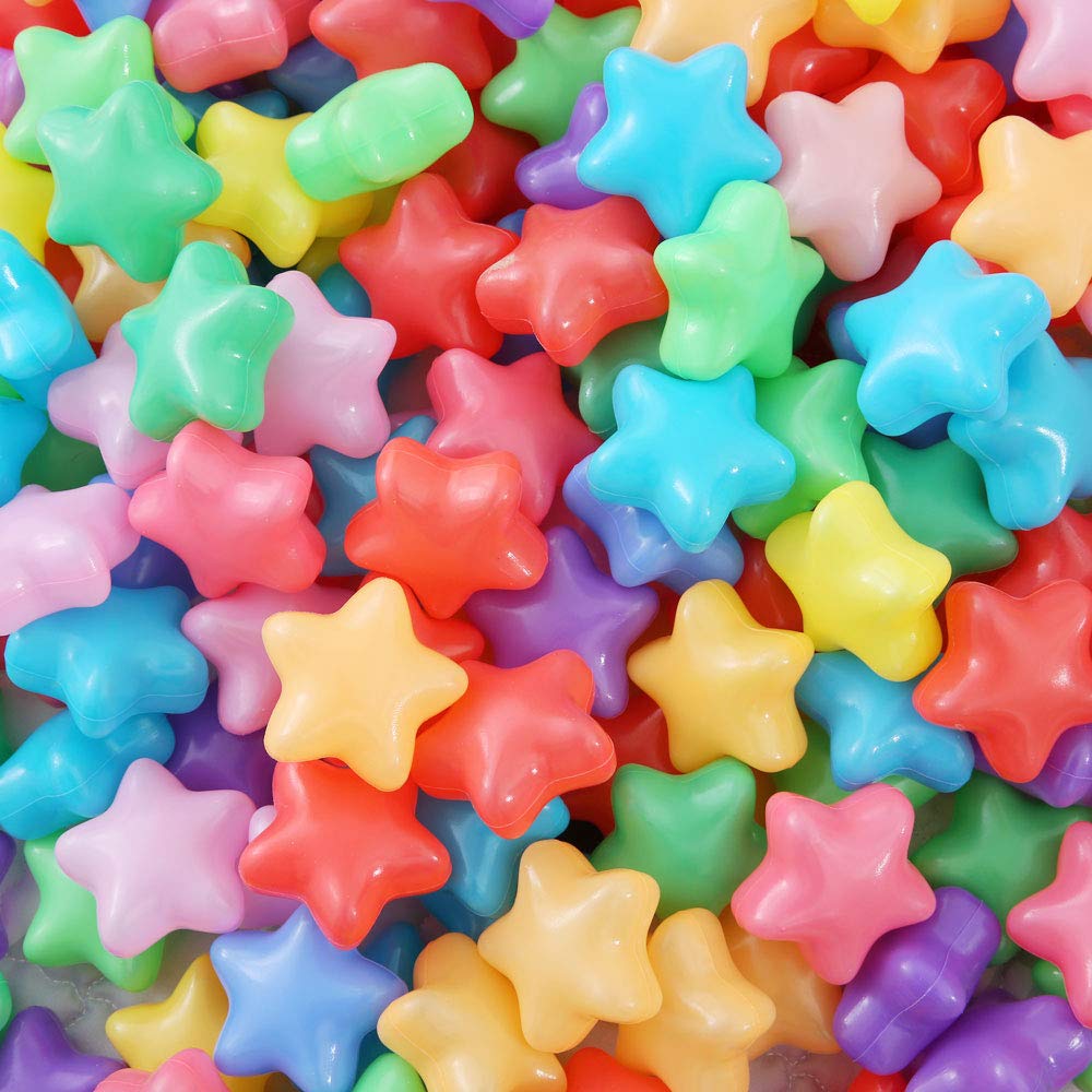 **PlayMaty Non-Toxic Star Ball Pit Balls - 100pcs Phthalate & BPA Free Plastic Ocean Balls for Kids, Toddlers & Babies - Rainbow 8 Colors for Playhouse, Play Tent, Playpen & Party Decorations - Perfect for Indoor Playrooms, Daycares & Birthday Parties**