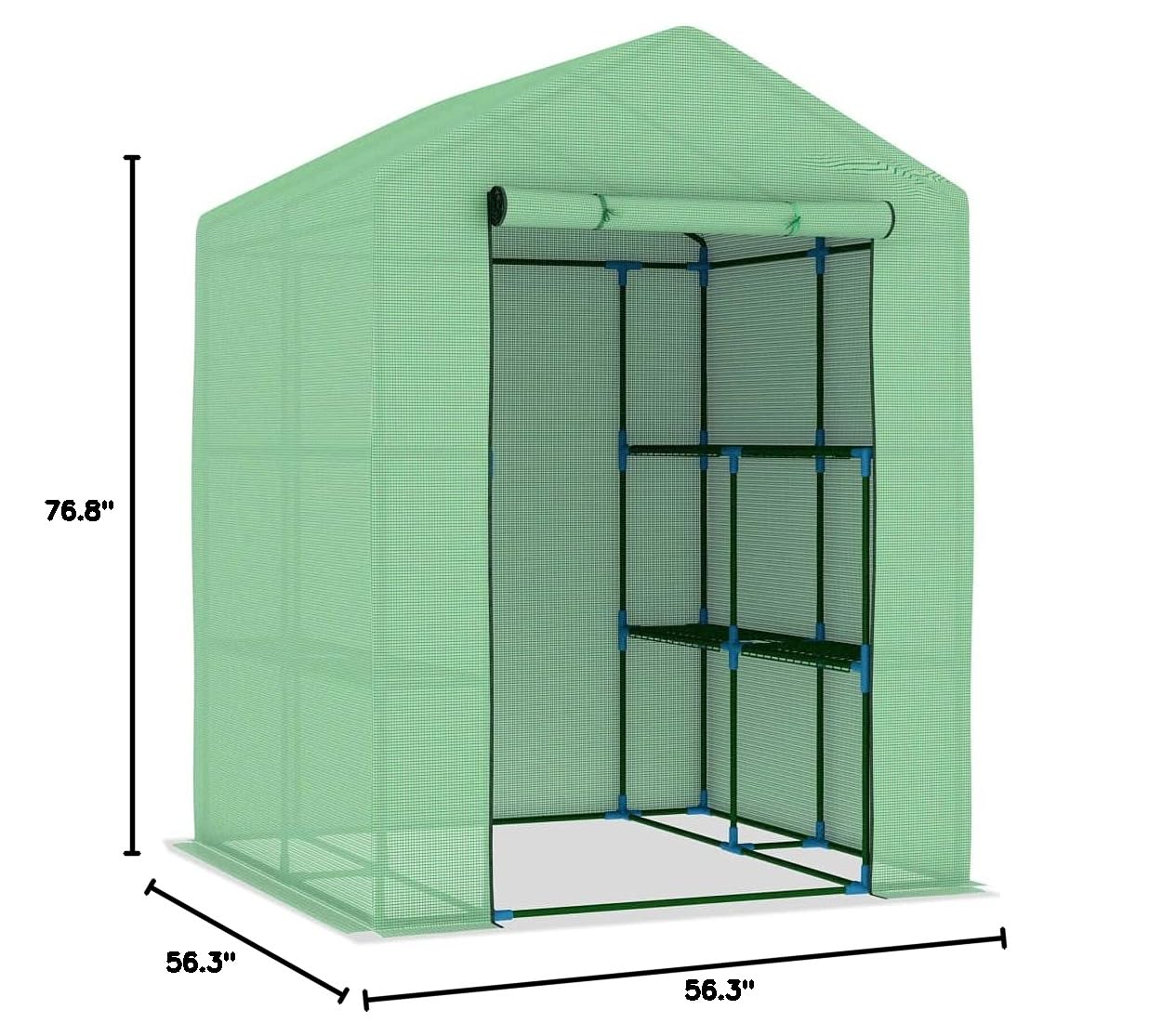 Walk-in Greenhouse Tent with Roll-Up Doors & Shelves - 56.3