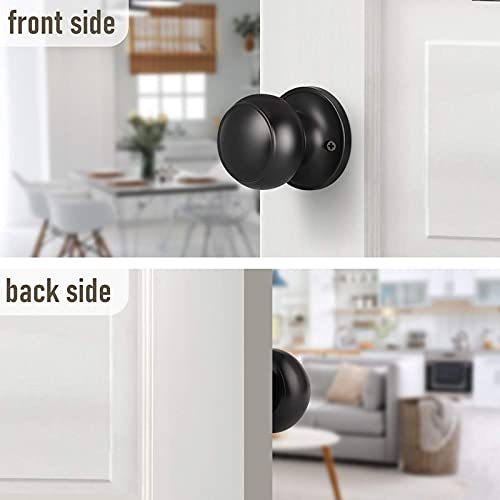 KNOBWELL 5 Pack Modern Matte Black Round Flat Door Knobs - Dummy Knob Set Without Lock or Keys - Ideal for Laundry Room, Hallway, Closet & Interior Doors