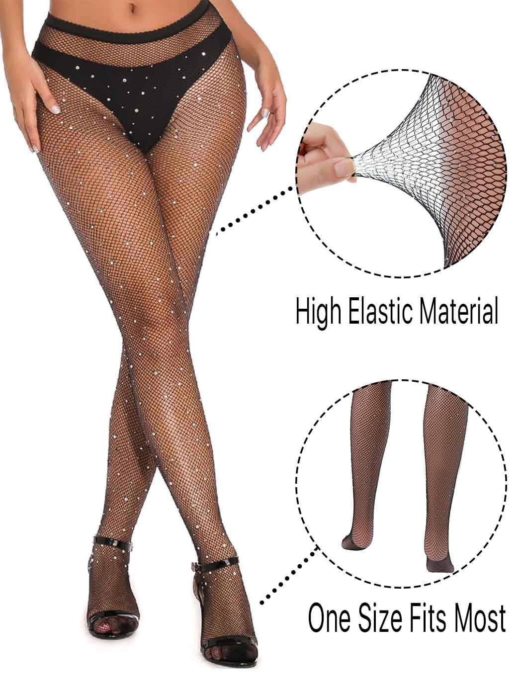 Sparkle Rhinestone Fishnet Stockings for Women - Sexy Glitter Thigh High Tights, Sheer See-Through Pantyhose | Perfect for Parties, Halloween Costumes & Night Out Outfits
