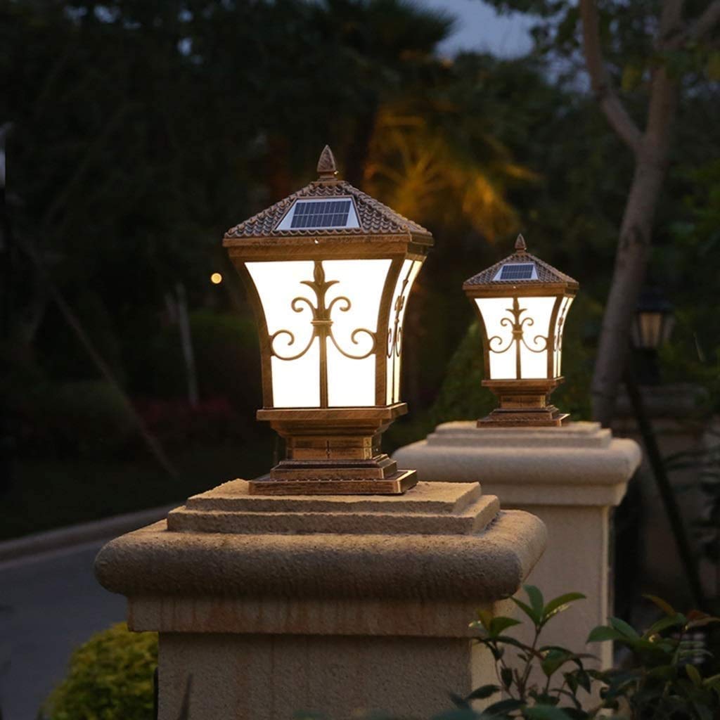Solar Powered Outdoor Column Lights - Waterproof Garden Post Lanterns for Villa, Home & Doorway (Bronze/Black) - Perfect for Pathway, Driveway & Landscape Lighting