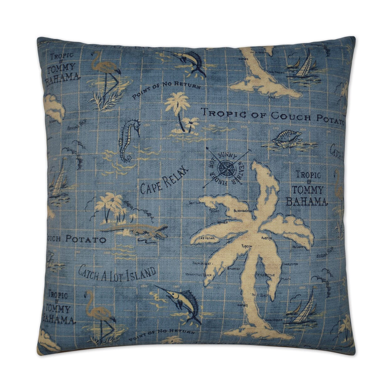 D.V. Kap 22x22 Inch Outdoor Throw Pillow - Island Song Ocean Design, Waterproof & UV Resistant for Patio, Poolside, Beach & Porch Decor
