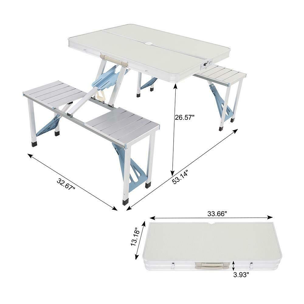 Portable Aluminum Folding Camping Picnic Table Set with 4 Bench Chairs - Lightweight Outdoor Dining for Camping, Backyard, Beach & Tailgating