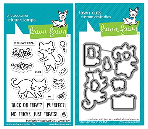 Lawn Fawn Purrfectly Wicked 3”x4” Clear Stamp Set & Coordinating Dies Bundle (LF2666 + LF2667) - Perfect for Card Making, Scrapbooking, and DIY Paper Crafts