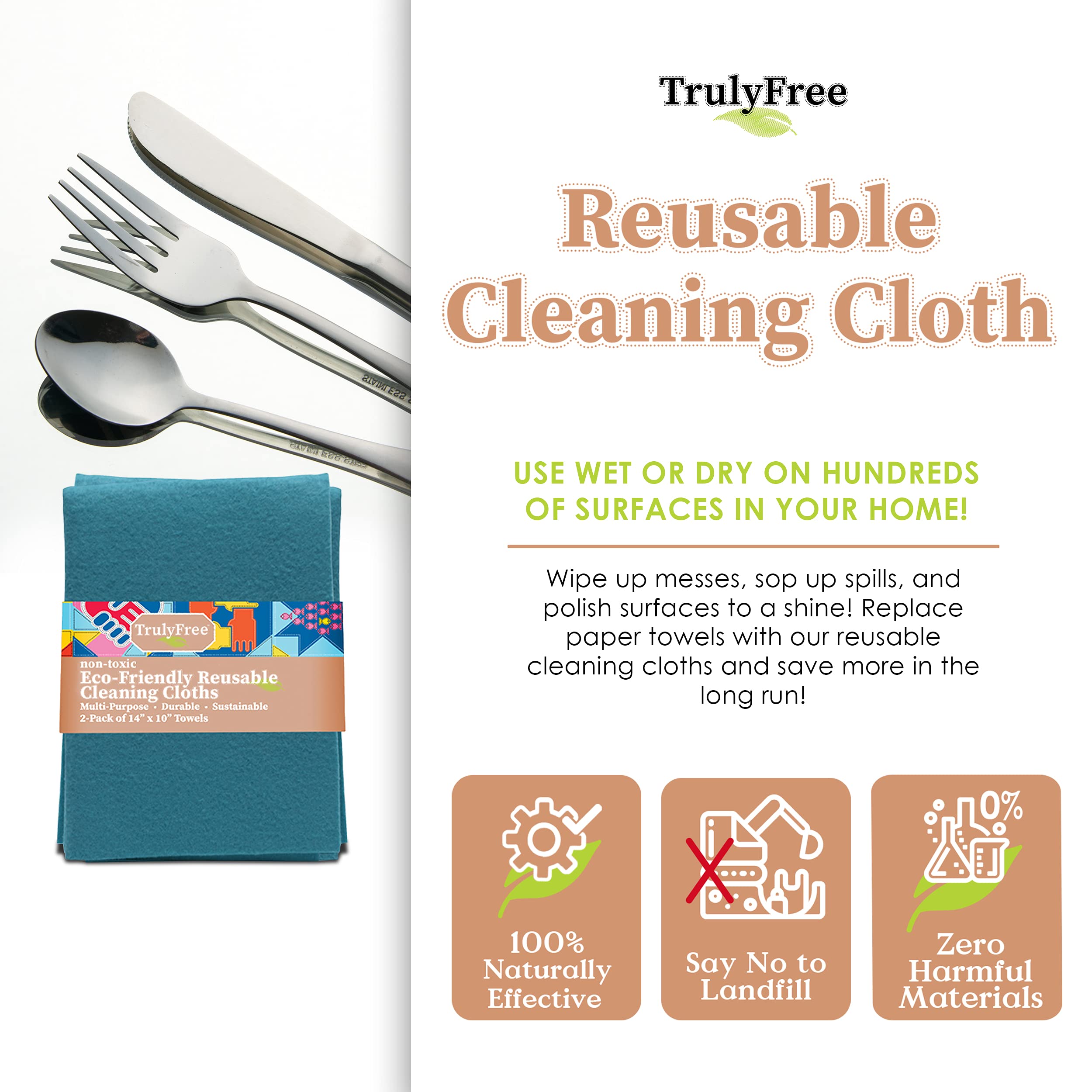 Eco-Friendly Reusable Cleaning Cloths 2 Pack - Super Absorbent Multipurpose Kitchen Towels, Washable Cleaning Rags for Home, Car & Office - 14x10 Inches - Perfect for Spills, Dusting & Stain Removal