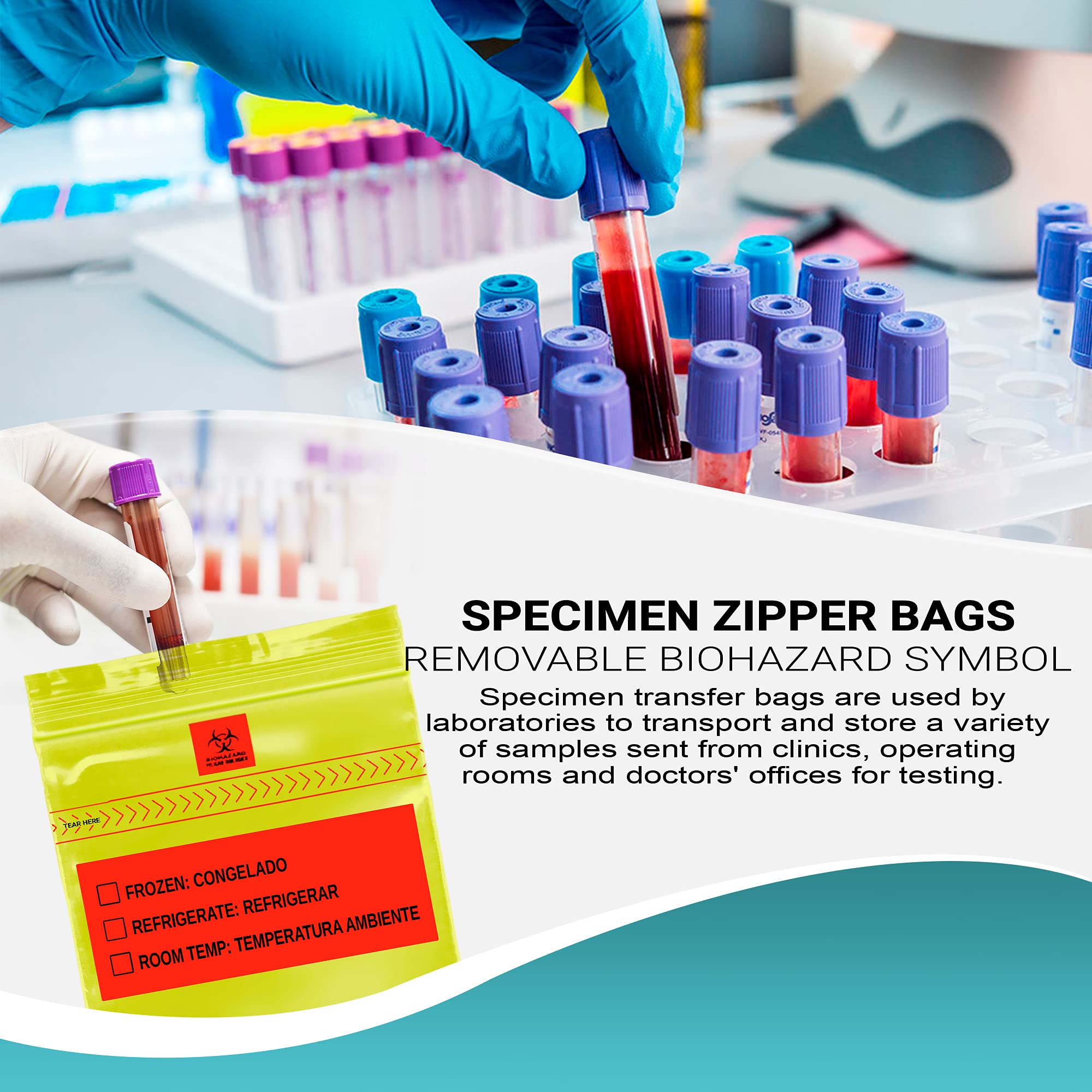 APQ 1000 Pack 6x9 Inch Yellow Specimen Transfer Bags with Zipper - 1.75 Mil Thick Polyethylene Seal Top Plastic Bags for Medical Use, Laboratory, Hospital & Infirmary - Removable Biohazard Symbol - Ideal for Specimen Collection, Storage & Transportation