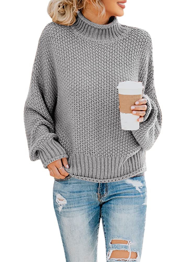 Saodimallsu Women's Oversized Turtleneck Sweater - Batwing Long Sleeve Chunky Knit Pullover Jumper for Casual Wear, Winter Outfits & Cozy Loungewear