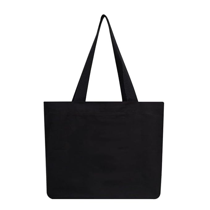 Premium Black Canvas Tote Bag for Women - Durable Zip Closure, Stylish Collage Design - Perfect for Shopping, Beach, Street Fashion & Everyday Use