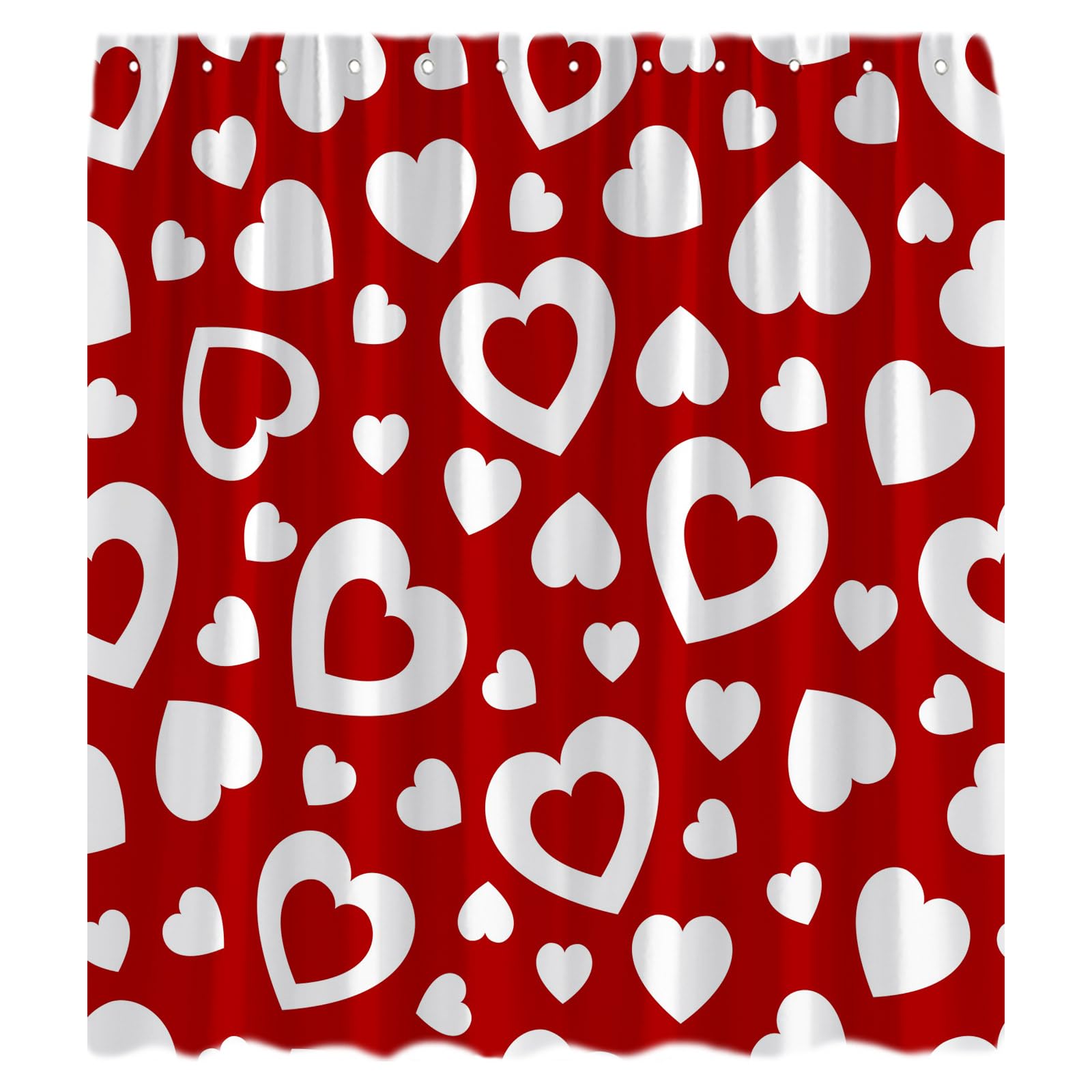 Valentine's Day Shower Curtain - Romantic Red Heart Design for Couples, Sweet Love Bathroom Decor with Hooks | Perfect for Wedding Gifts, Anniversary Presents & Romantic Bathroom Makeovers
