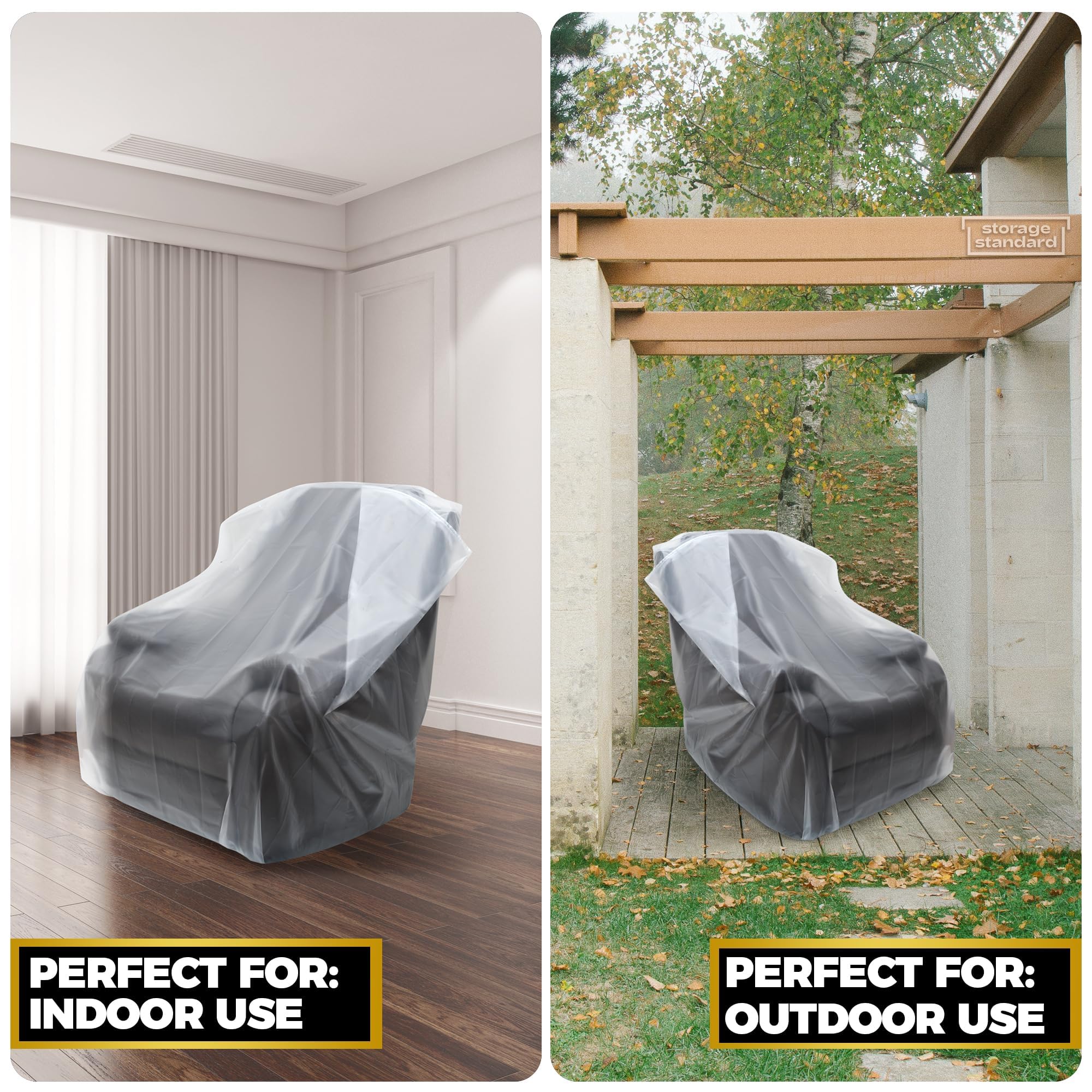 Heavy-Duty Plastic Furniture Covers - Waterproof Chair Protectors for Moving & Storage (64x42x34in) - Perfect for Armchairs & Recliners