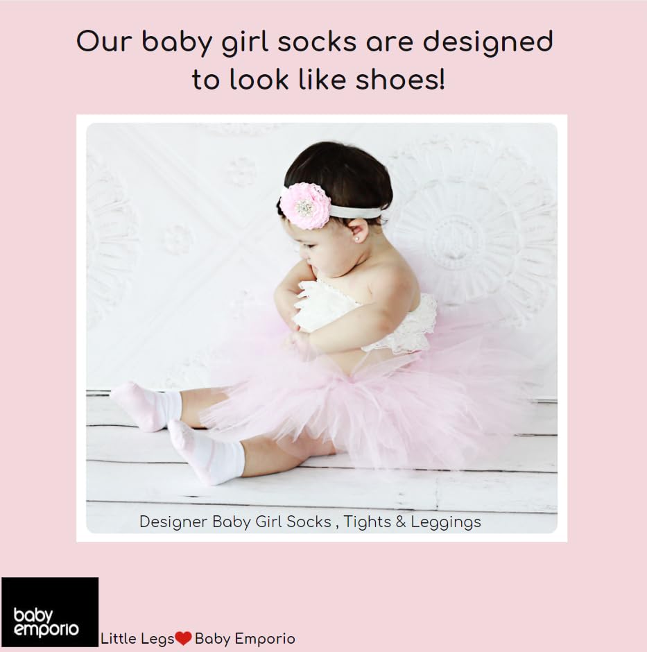 Baby Girls Mary Jane Socks with Non-Slip Soles - 1/2 Pairs for Play & School